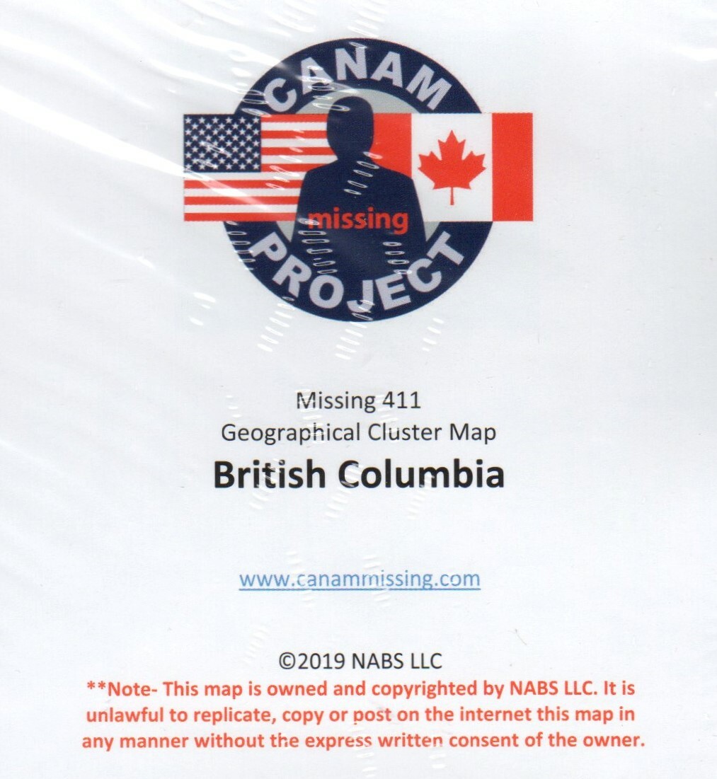 CanAm Missing Project Geographical Cluster Map, British Columbia David Paulides