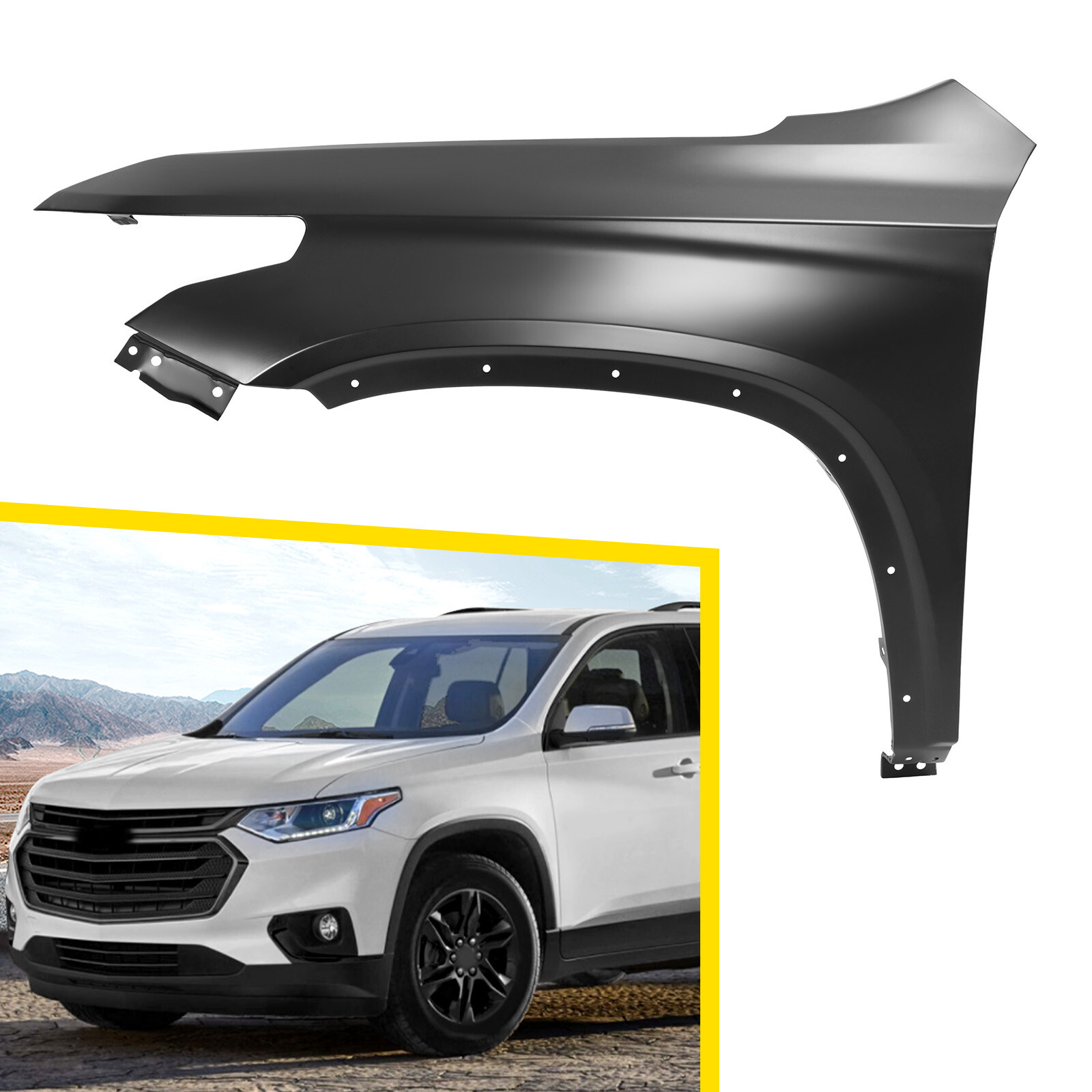 Black Steel Fender For Chevrolet Traverse 2018-2024 2021 Front Driver Side