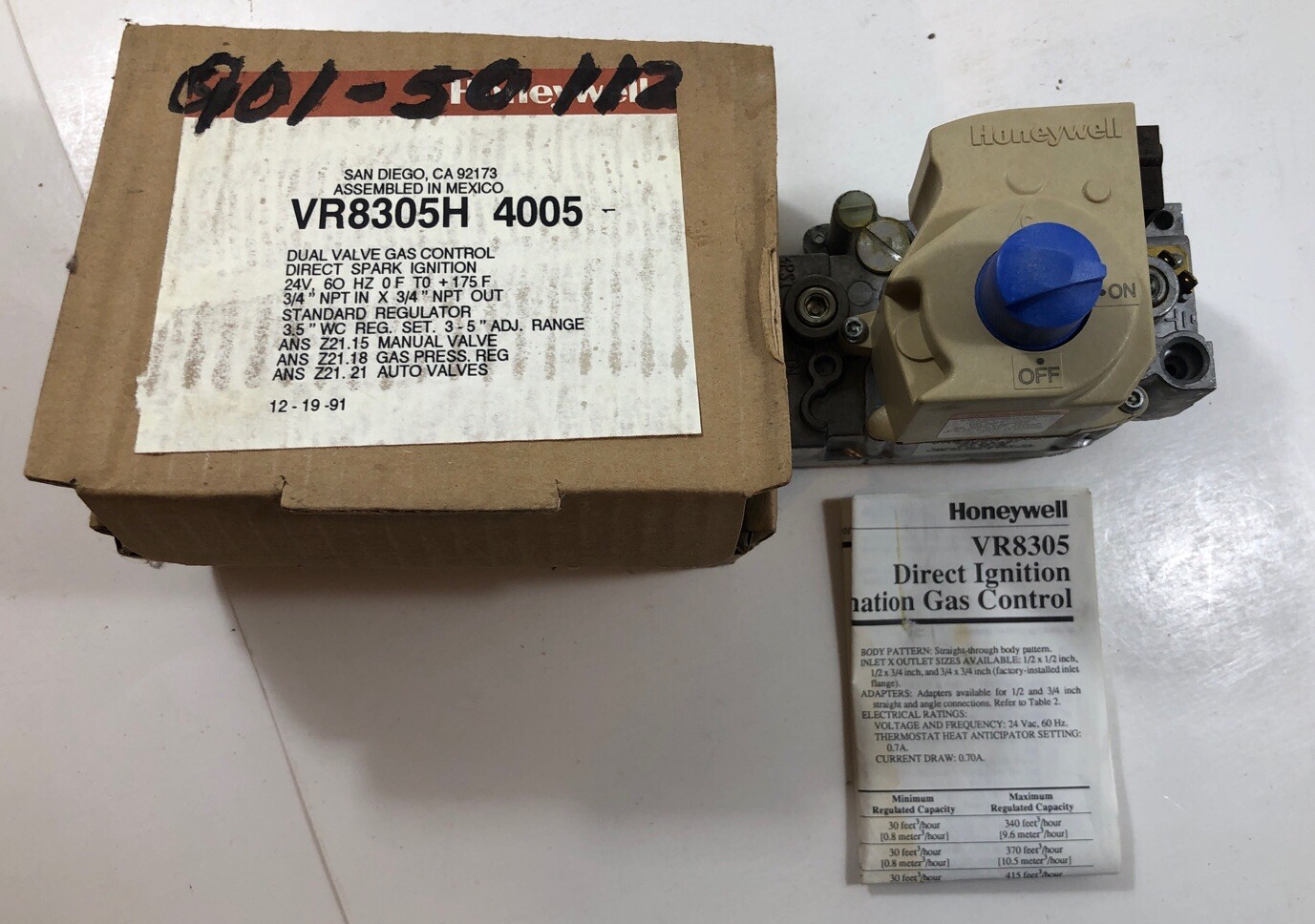 Honeywell Dual Valve Gas Control Direct Spark Ignition VR8305H 4005