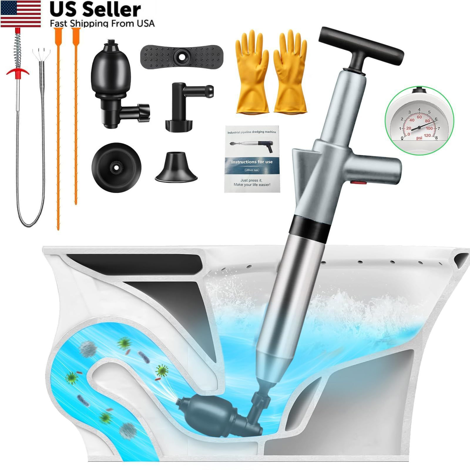 jojnawa High Pressure Toilet Plunger, Gery-manual