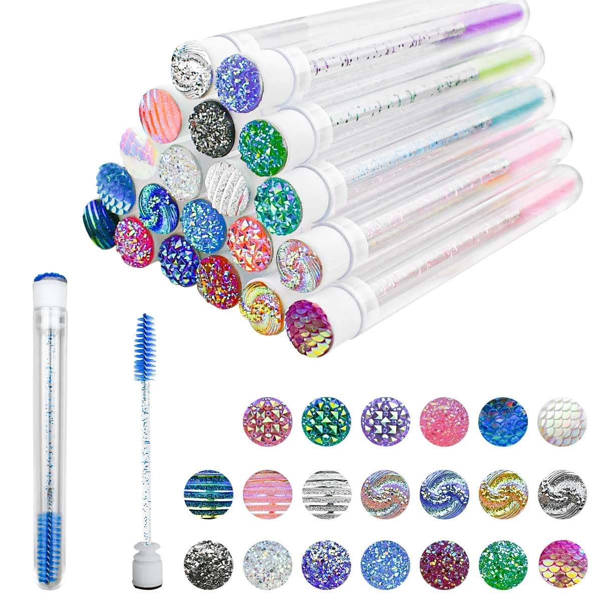 20-Piece Disposable Mascara Wand Set - Diamond Eyelash Brushes, Lash Wand Tubes,