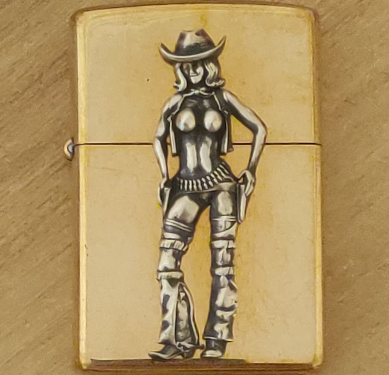 1 piece Lighter accessories Brass Sexy Cowboy Girl Statue DIY sticker