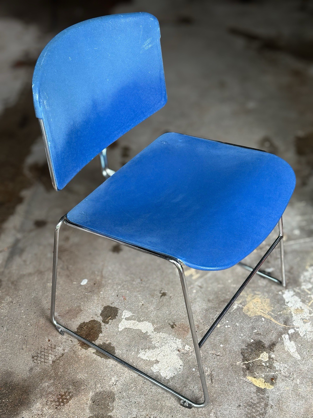 Vintage Steelcase Max-Stacker Chair MCM Atomic Blue & Chrome Stack Master 1977