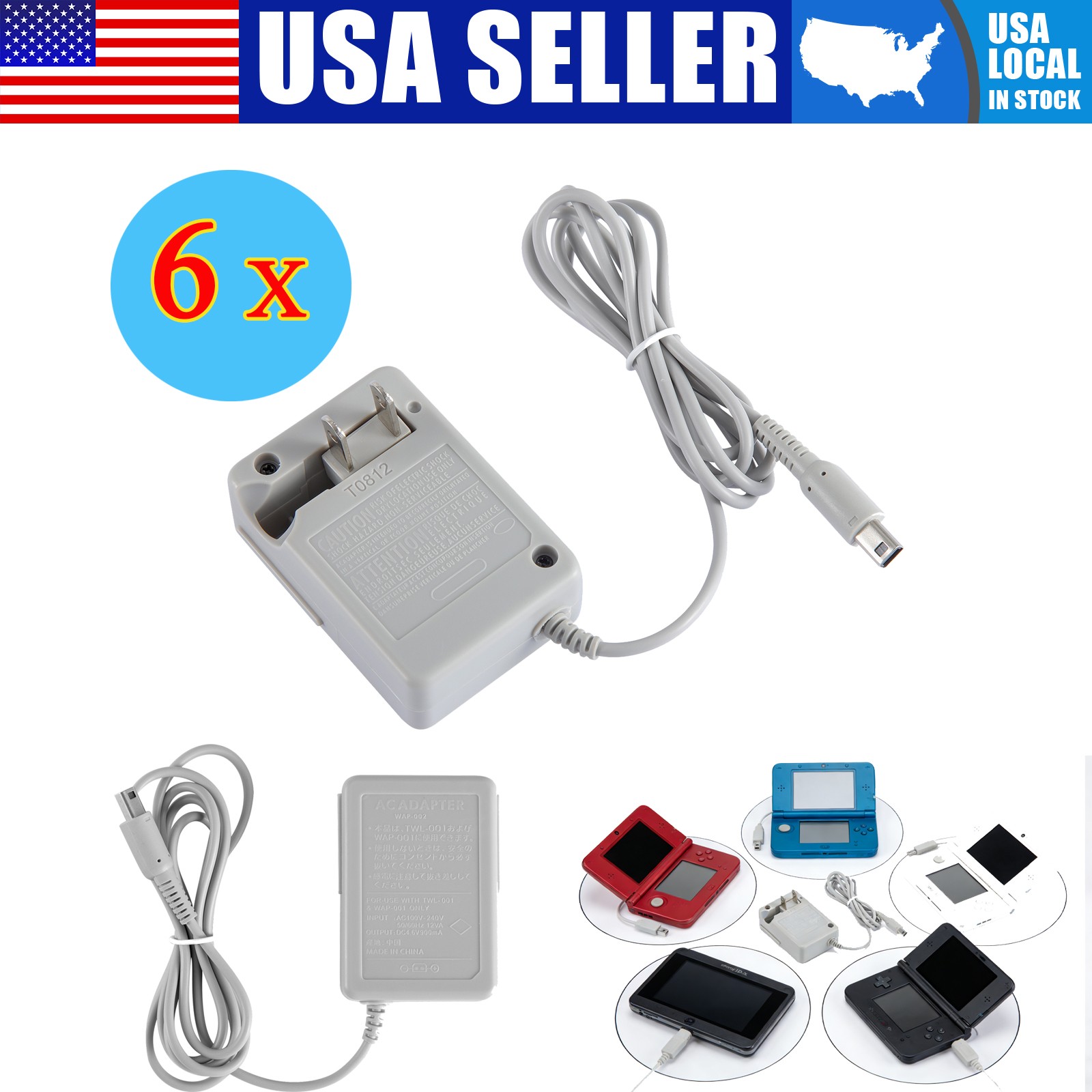 6 X AC Adapter Charger for Nintendo 3DS LL 3DS 2DS XL DSi DSi XL New 3DS US Plug