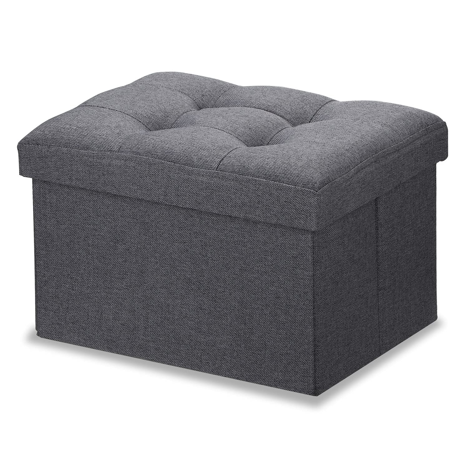16x12x12 inch Dark Gray Linen Folding Storage Ottoman Small Foot Rest Stool
