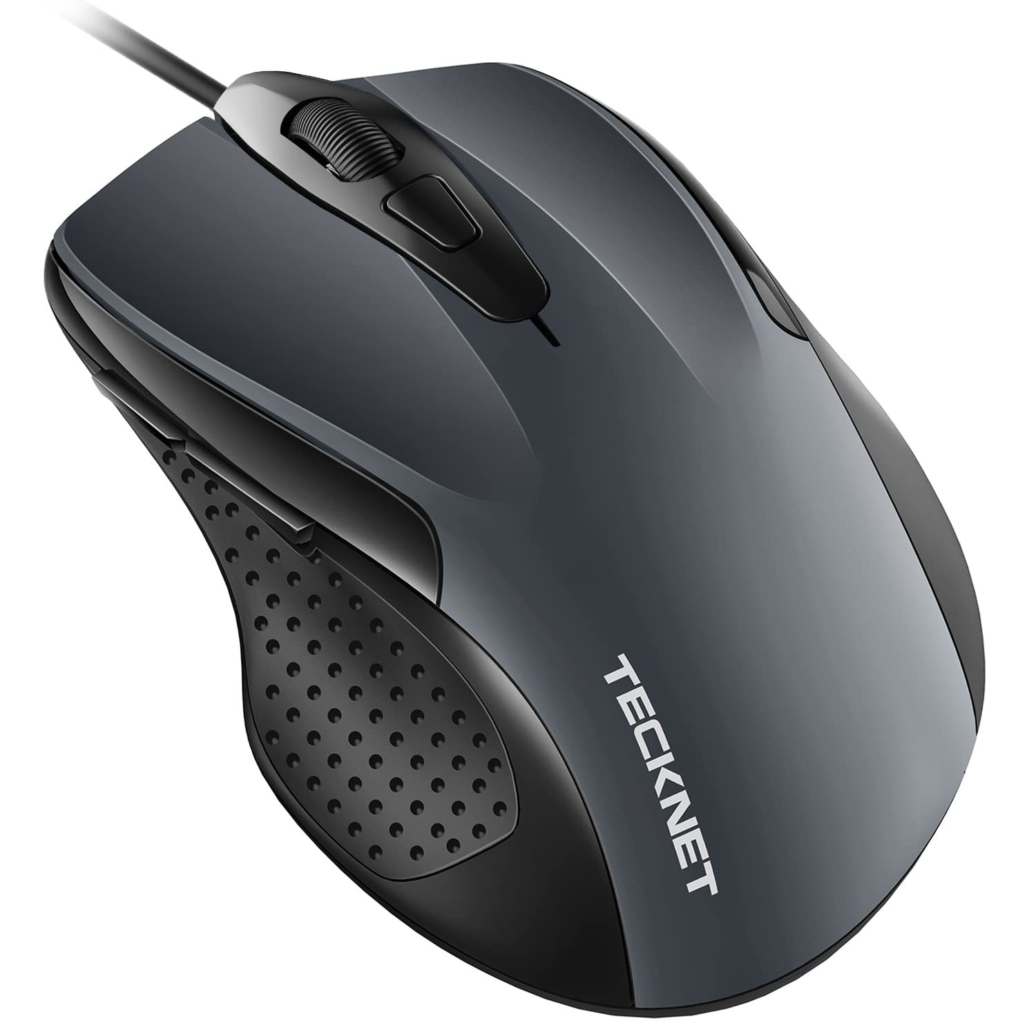 TECKNET USB Wired Mouse, 6-Button Corded Computer Mouse with 4 GRAY