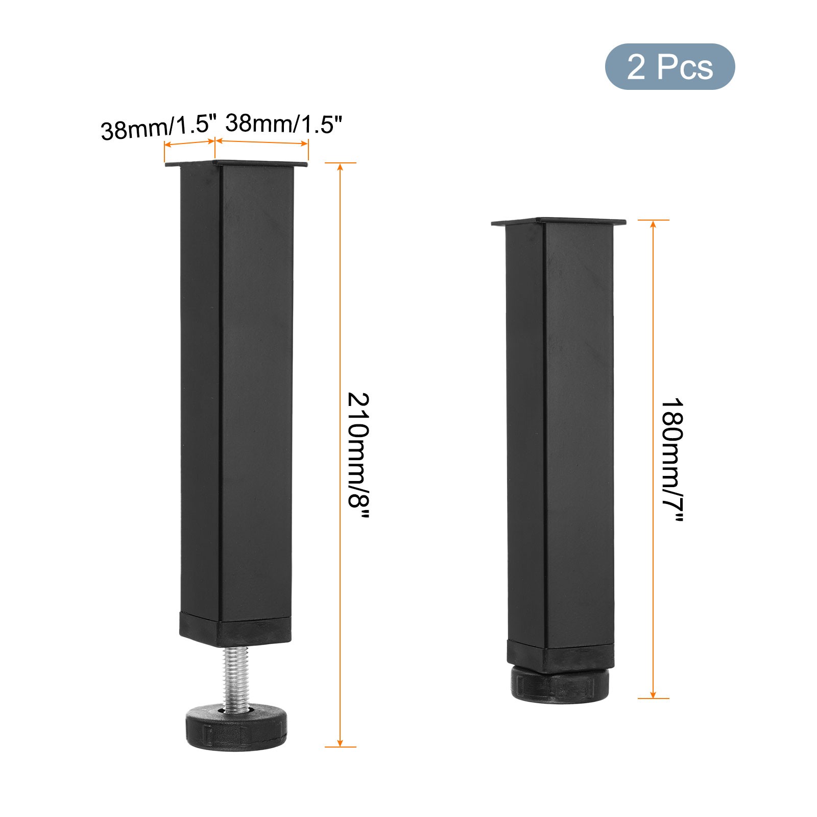 2 Pcs Adjustable Height Center Support Leg, 7" Bed Support Legs, Black