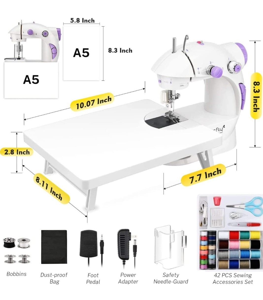 Magicfly Mini Sewing Machine with Extension Table, Dual Speed Portable Sewing...