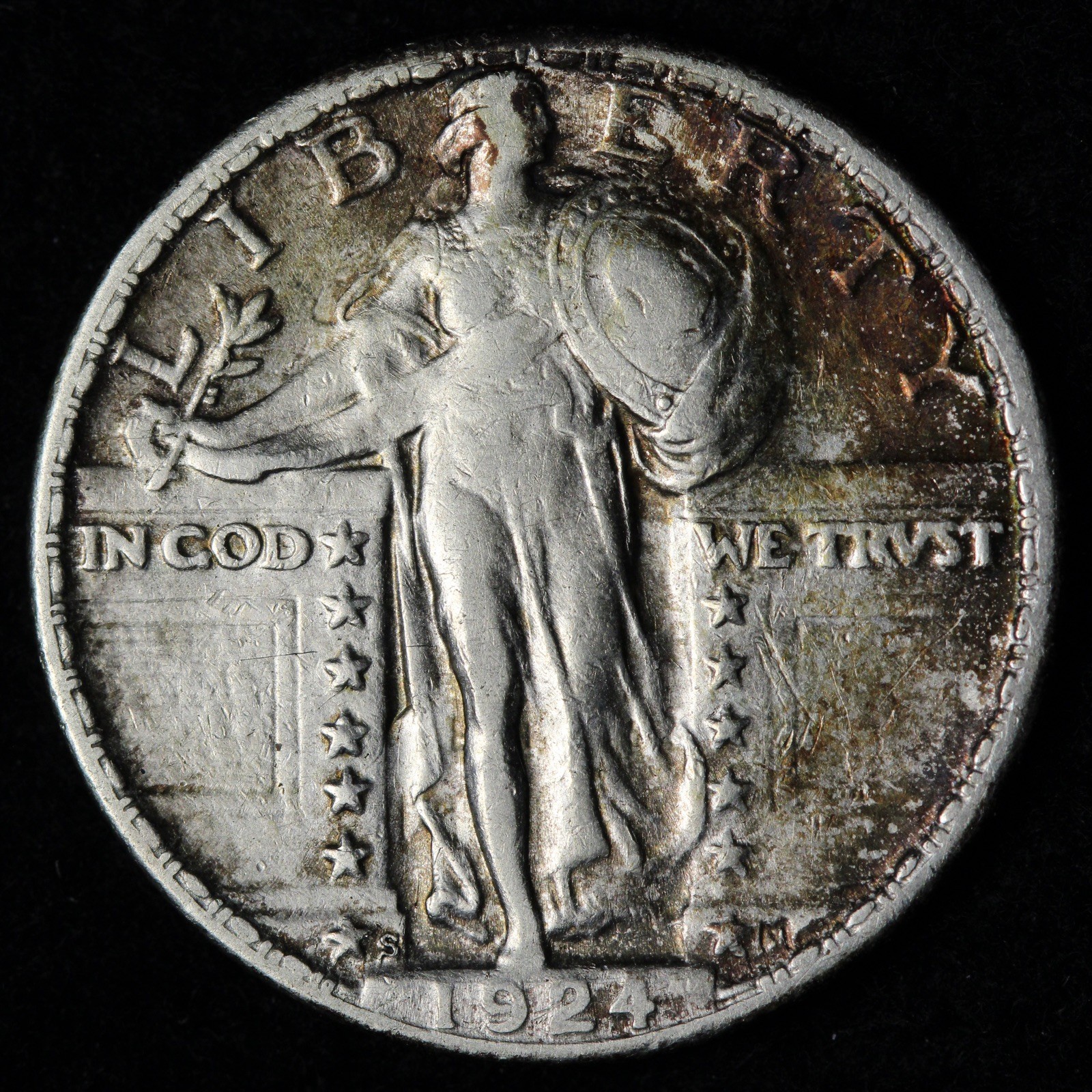 1924-S Standing Liberty Silver Quarter AU+ TONED E327 WOCEH