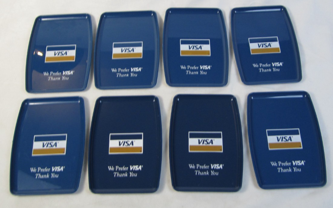 Visa Point of Sale / Tip Cashier Blue Plastic Trays - Vintage - Lot of 8 - Used