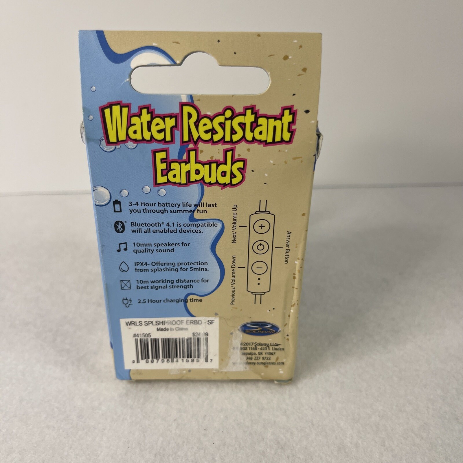 Solaray Water Resistant Earbuds Bluetooth Splashproof Call Answer Blue New