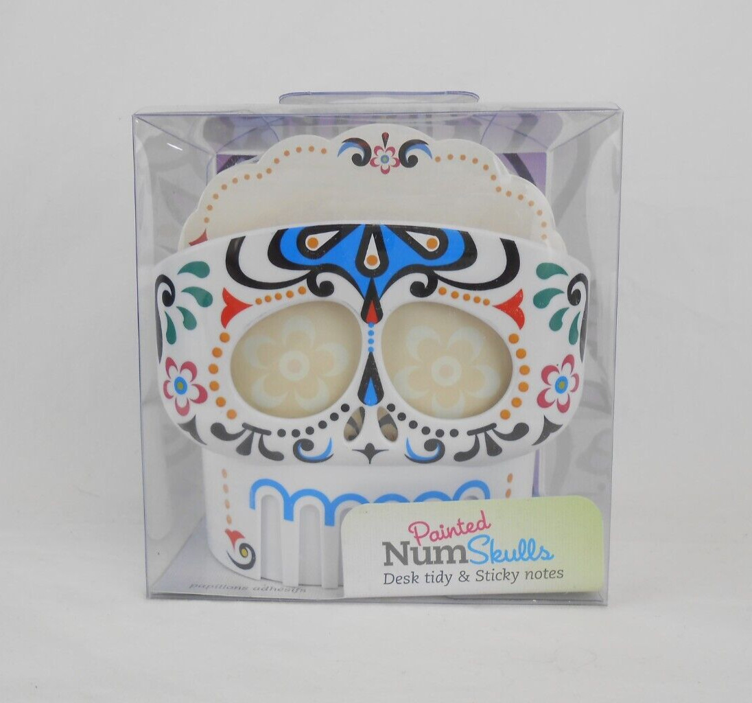 Painted NumSkulls Desk Tidy & Sticky Notes New 2019 Desktop Holder Thinkinggifts