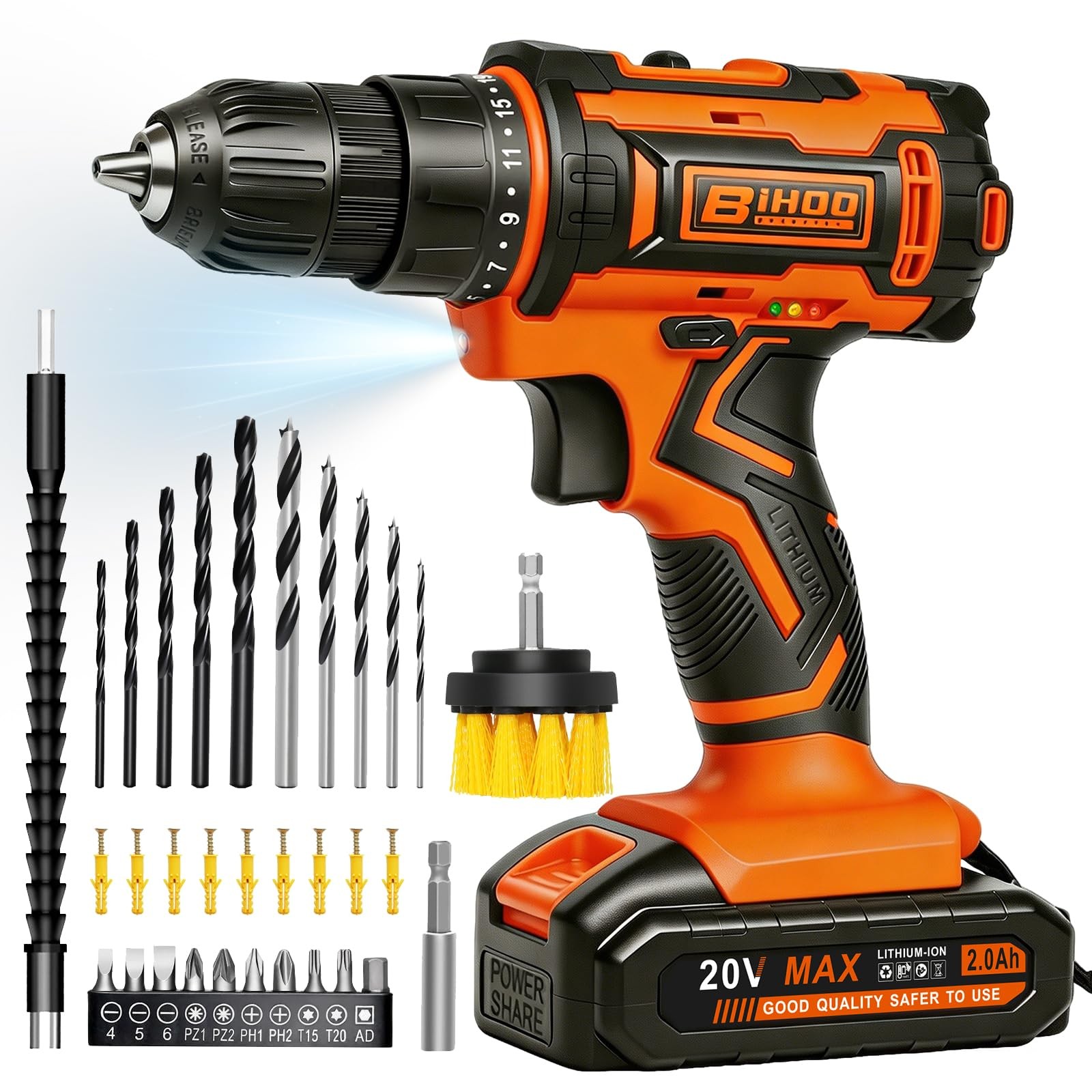 20v Drill Driver Set,Cordless Drill with Battery and Charger,LED Tools Kit,25+1