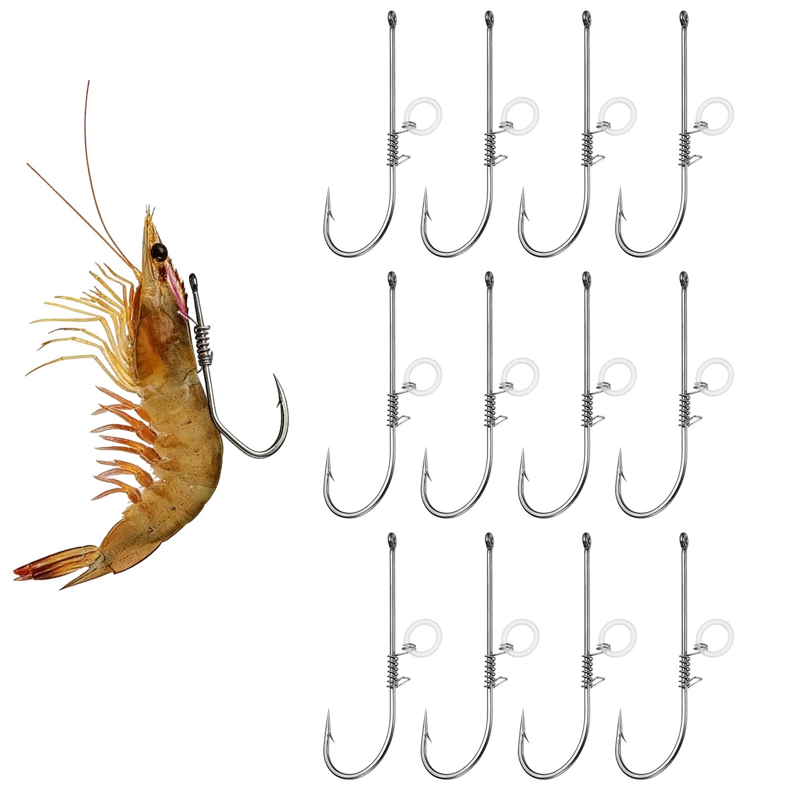 12Pcs 4/0# Shrimp Hooks, High Carbon Steel Fishing Hook, Silver