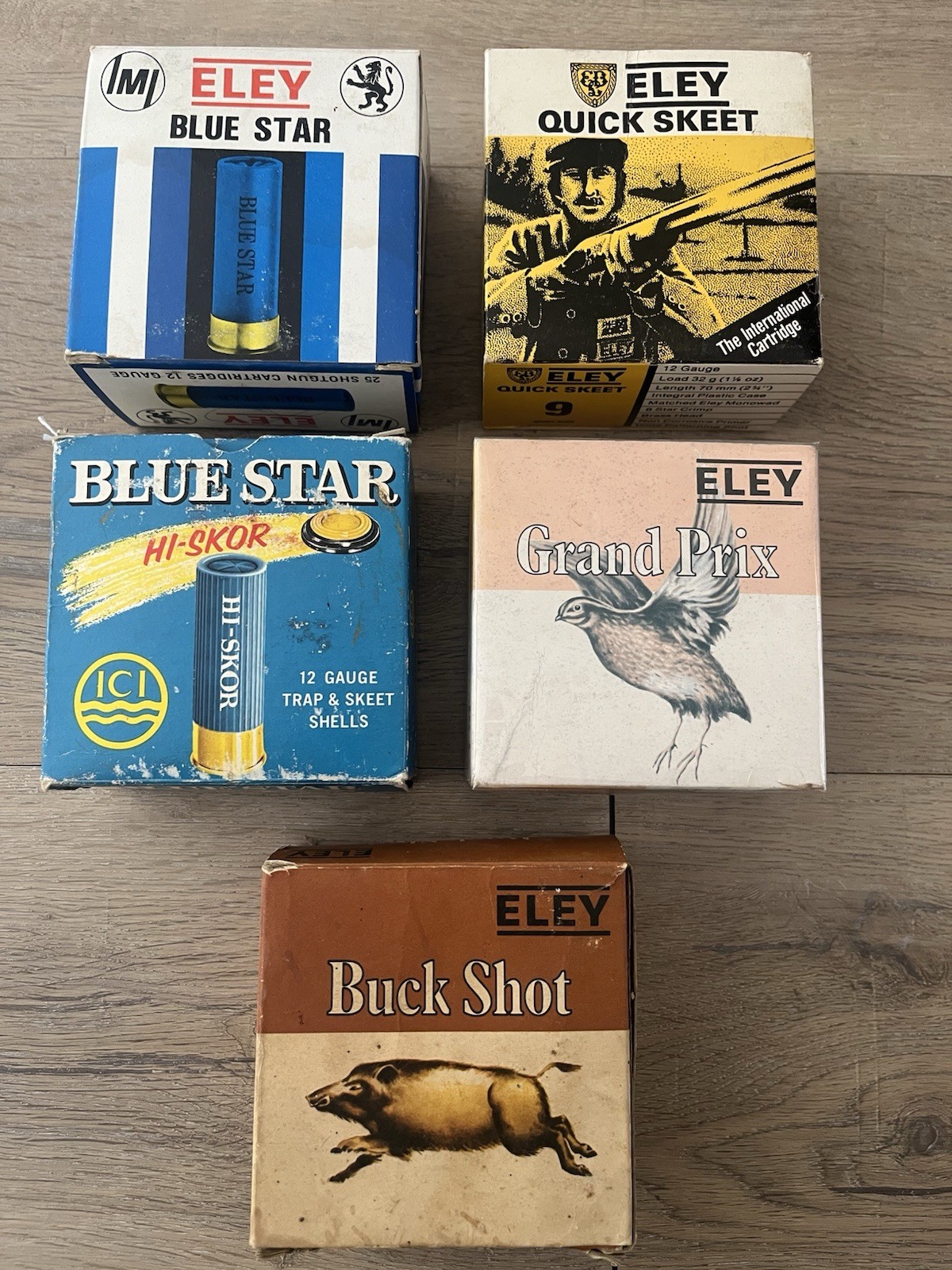 Empty Shotshell Shotgun Gun Box Shell Eley Blue Star ICI Buck Grand Prix Hi-Skor