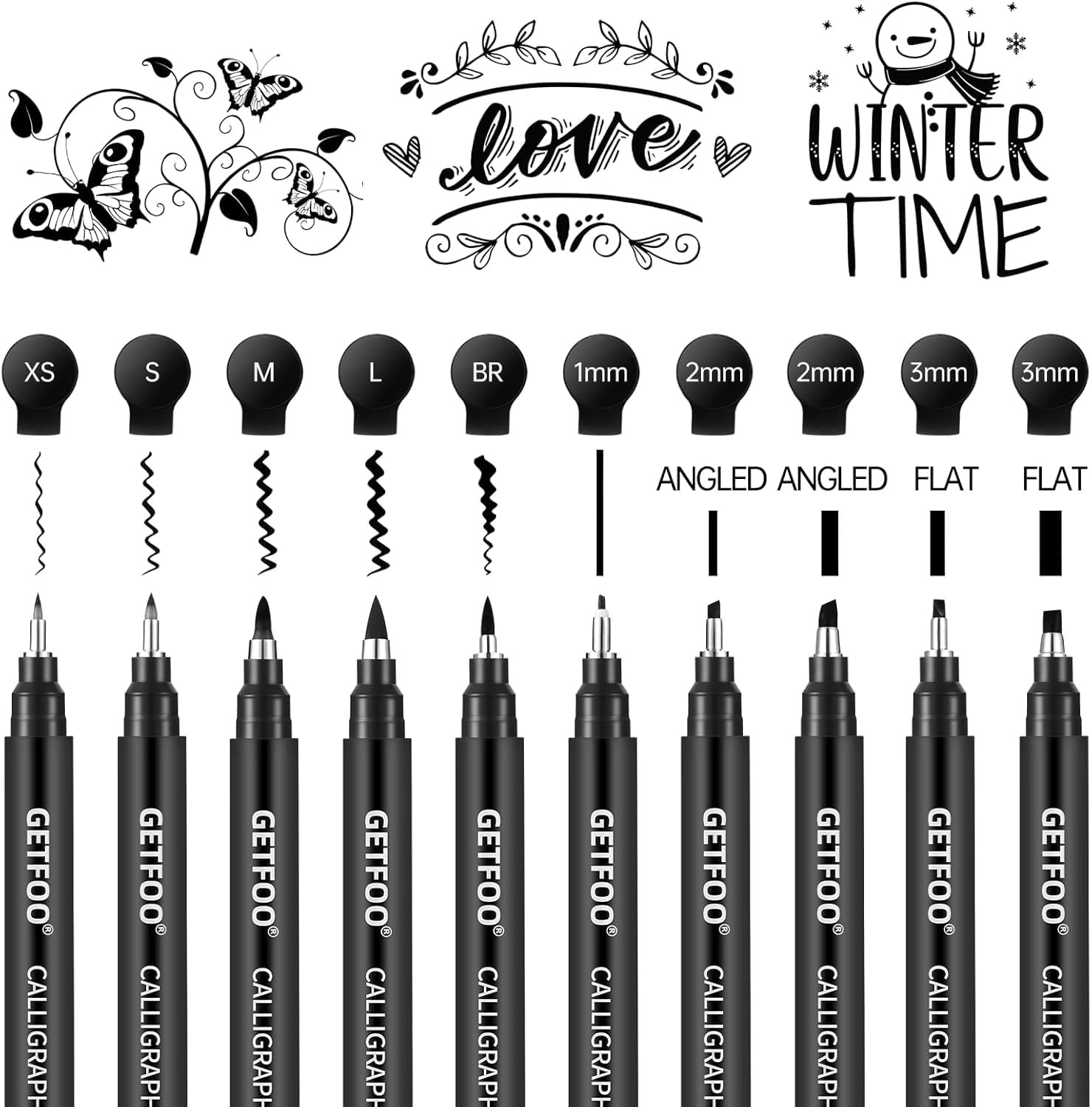 GETFOO Calligraphy Pen Set – 10 Size Hand Lettering Pens for Beginners, Black
