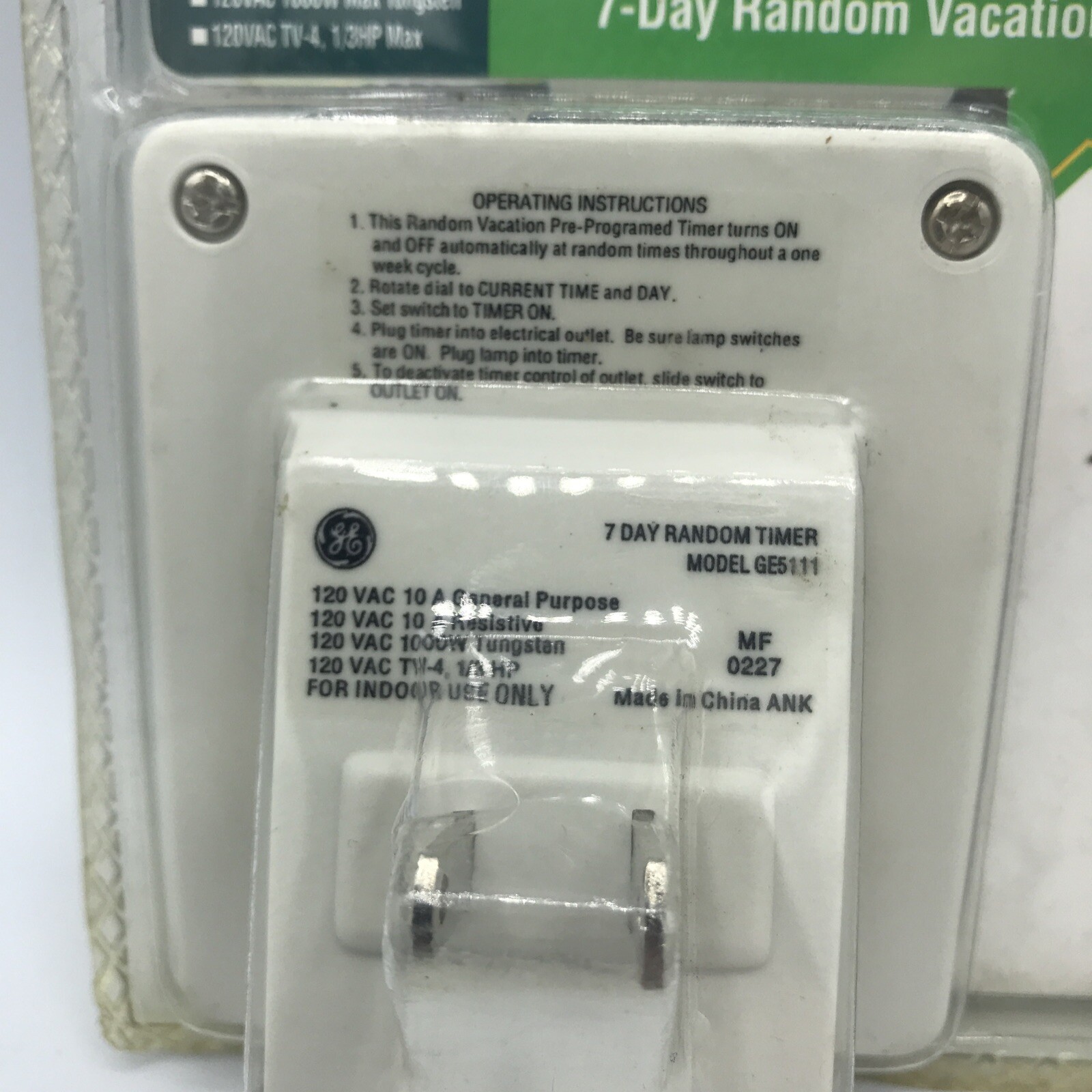 2 GE Security 7 Day Timer Programmable 13 Settings/Day & Vacation Pre-programmed