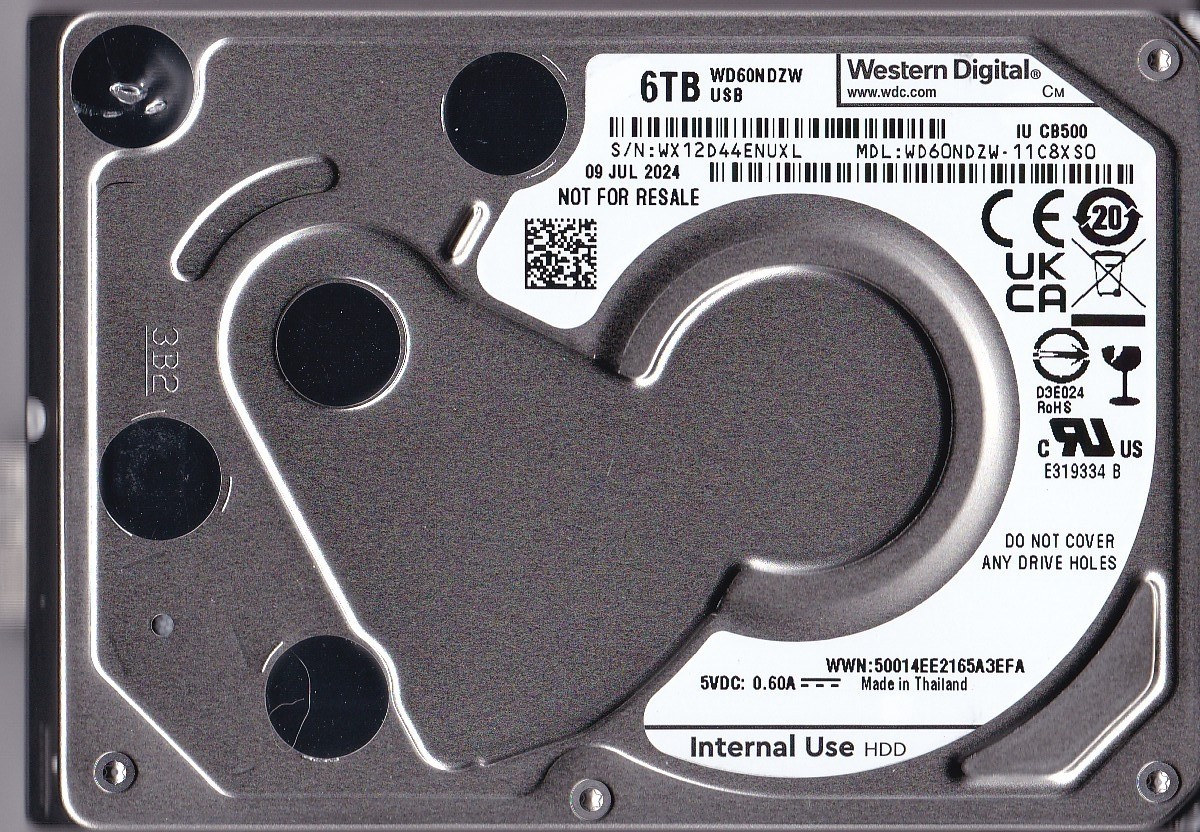 WD60NDZW-11C8XS0 s/n: WX12D4 JUL /2024 Thailand 6TB USB 3.0 2.5" WESTERN DIGITAL