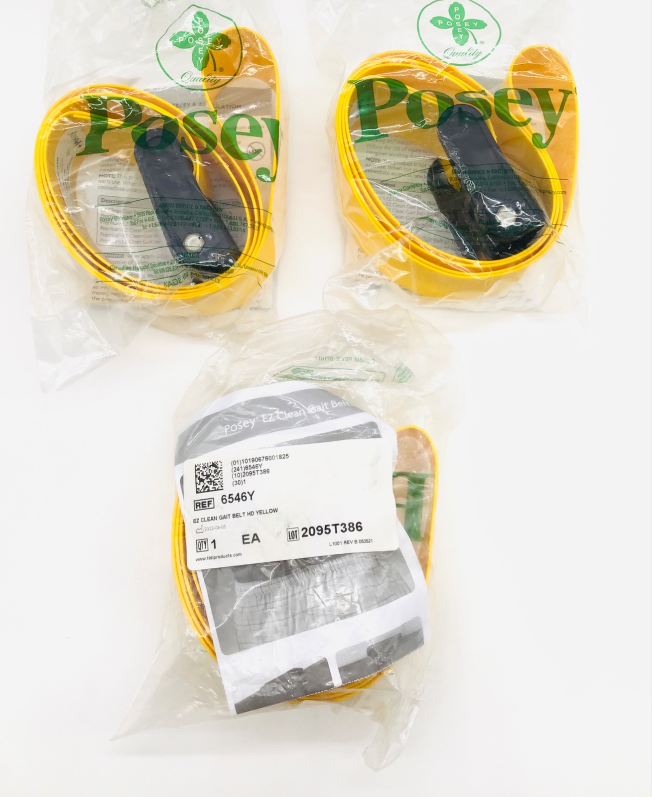 Posey 6546Y EZ Clean Gait Belt w/Spring-Loaded Buckle Yellow 60" - LOT of 3