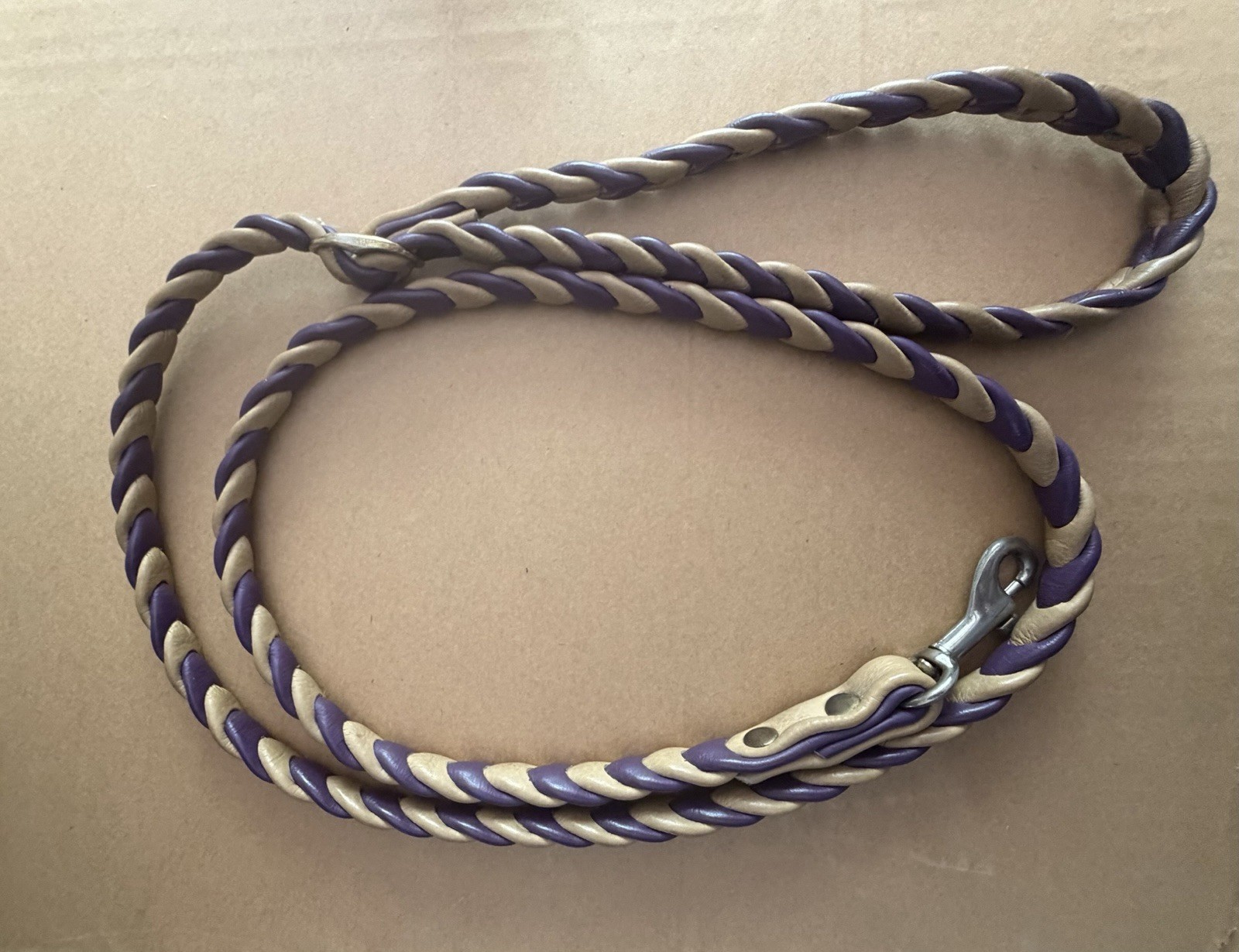 4 foot genuine leather beaded dog leash