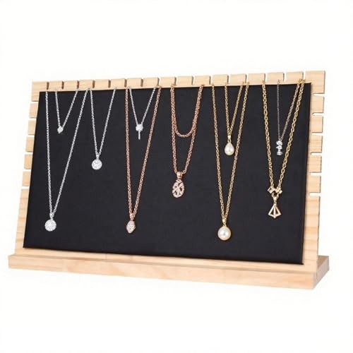 8.8'' x 15.6'' Horizontal Wooden Leather Necklace Display Extra Large Black