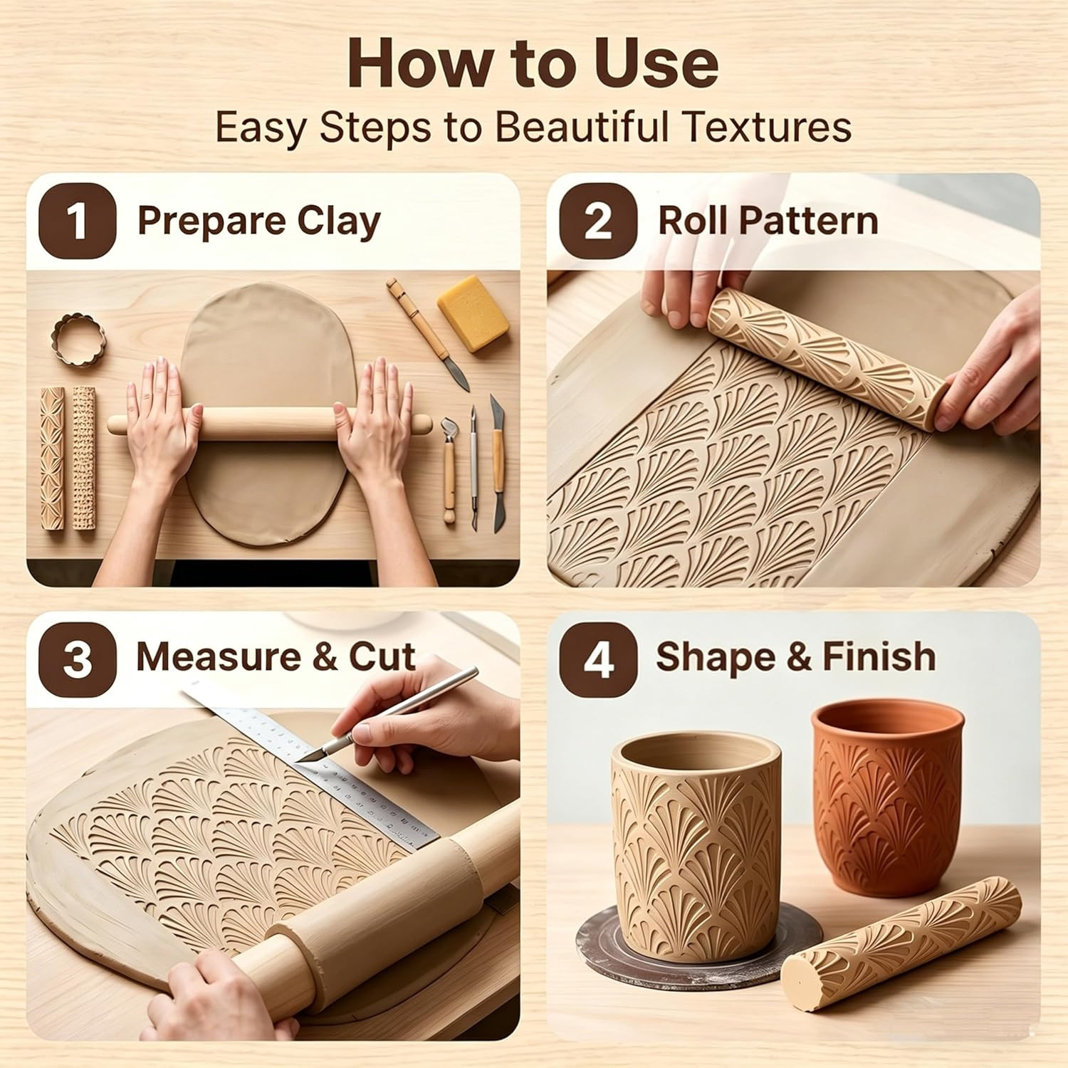 Clay Texture Rollers | 10-Pack Polymer Clay Texture Roller Set for Pottery & Cra
