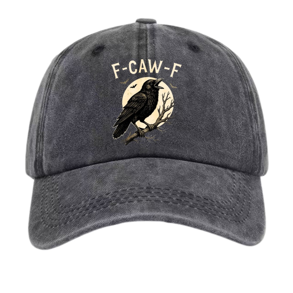 F·CAW·F Crow Print Baseball Cap, Gothic Casual Distressed Hat