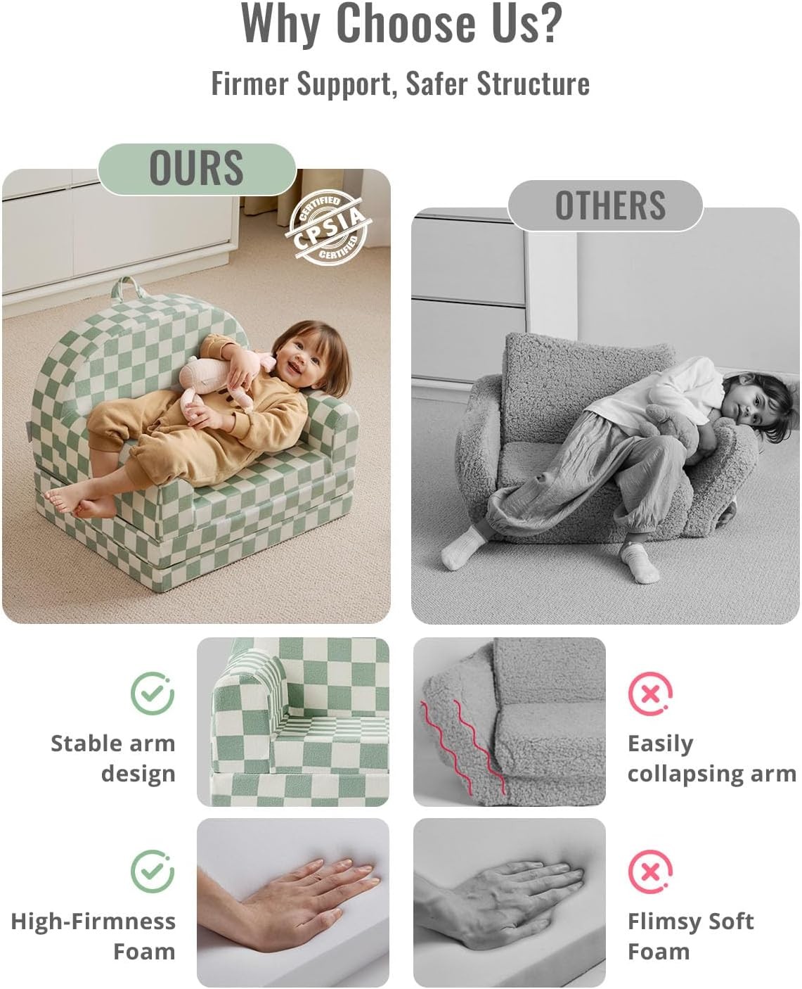 Foldable Toddler Couch 2-in-1 Comfy Toddler Chair & Lounger Reading Playroom