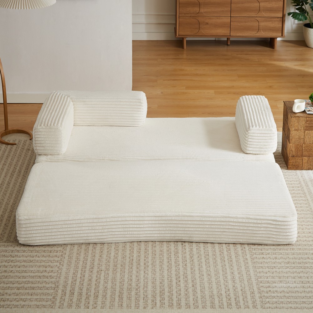 Beige Corduroy Loveseat Sofa, Plush Cloud Couch Design w/ No Assembly, Free Ship