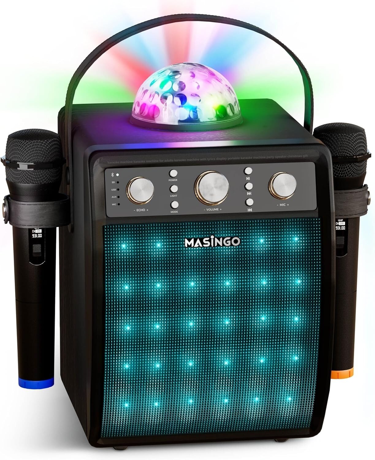 MASINGO Karaoke Machine/Party speaker. Ostinato M7 2 Wireless Mics Bluetooth