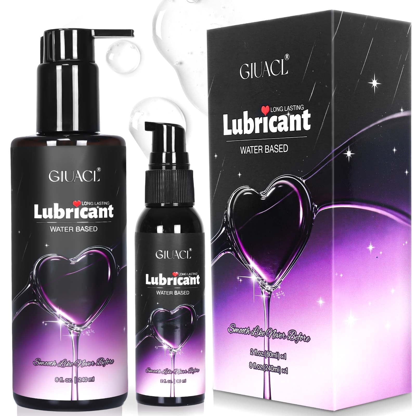 GIUACL Water Based Lube Set, 8+2oz Lubricants for 5 Fl Oz (Pack of 2), Clear