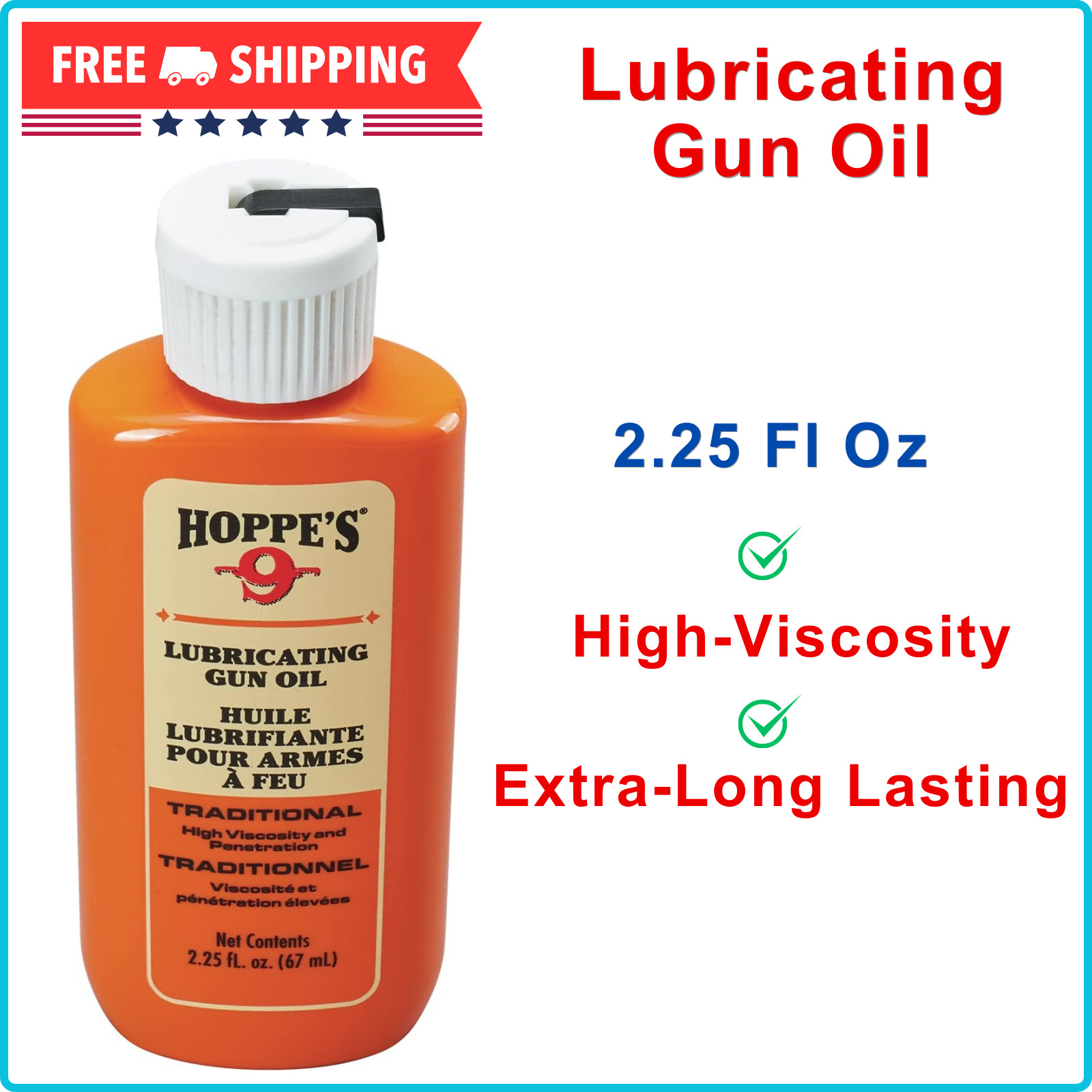Hoppe's No. 9 Lubricating Oil, 2.25 fl oz Bottle, High-Viscosity And Penetration