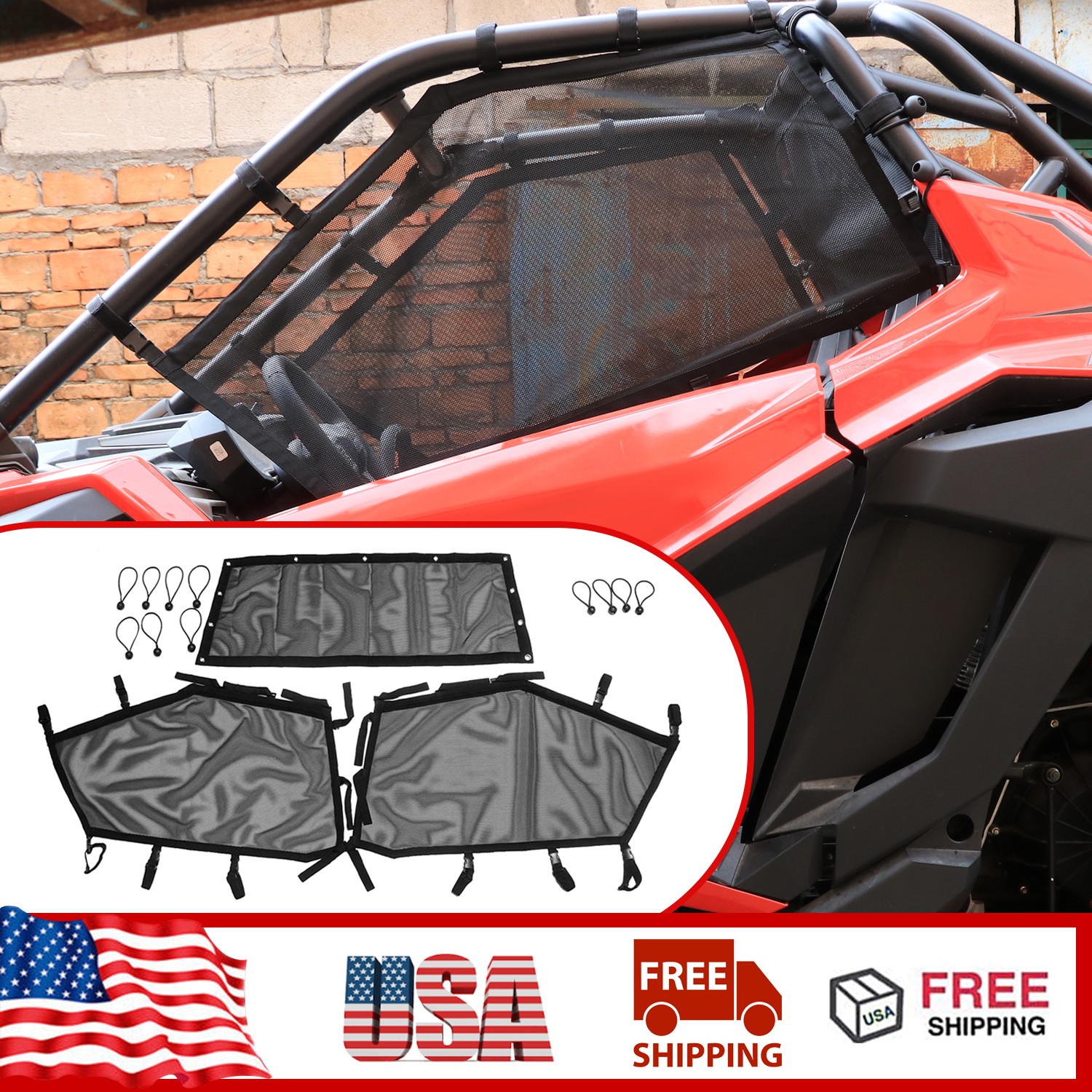 Black UTV Door Sunshade Sun Visor Anti-Sand Mesh Cover For Polaris RZR XP 2020+