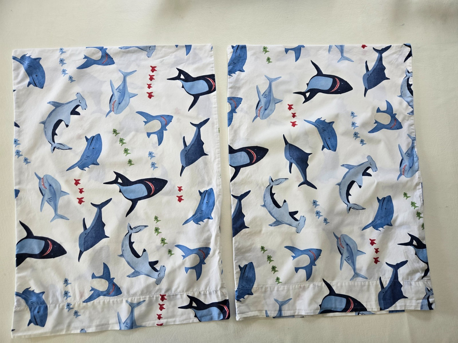 Set 2 Pottery Barn Kids Shark Bite Pillowcases Standard Cotton
