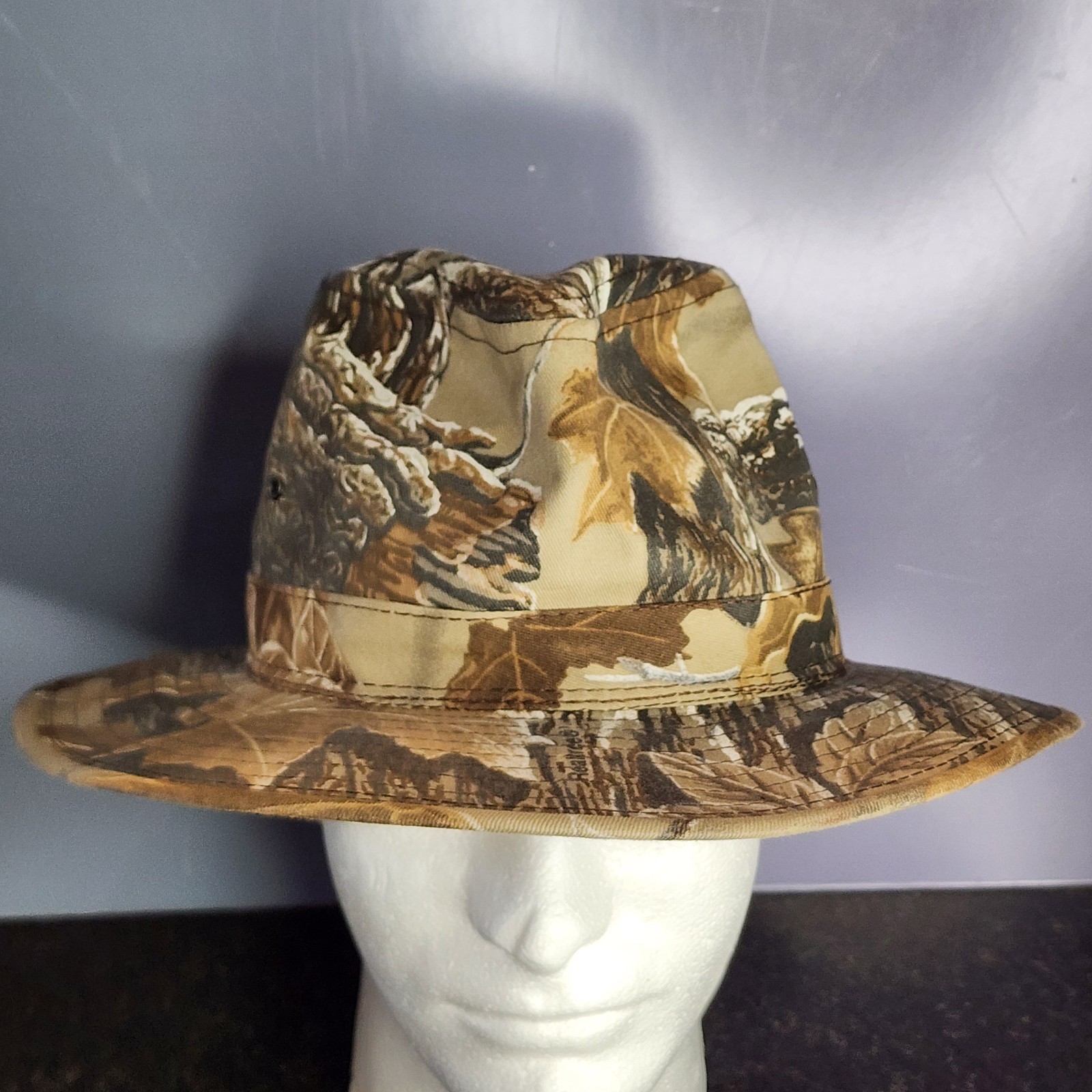 Vintage Realtree Advantage Camo Fedora Hat Safari Outback Hunting Mens Large USA