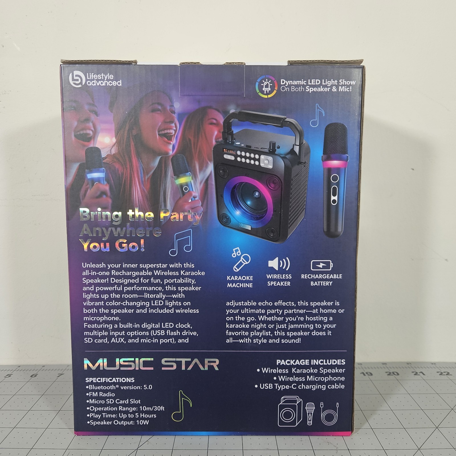 Lifestyle Advanced Wireless Bluetooth Karaoke System w/Mic, LED Lights