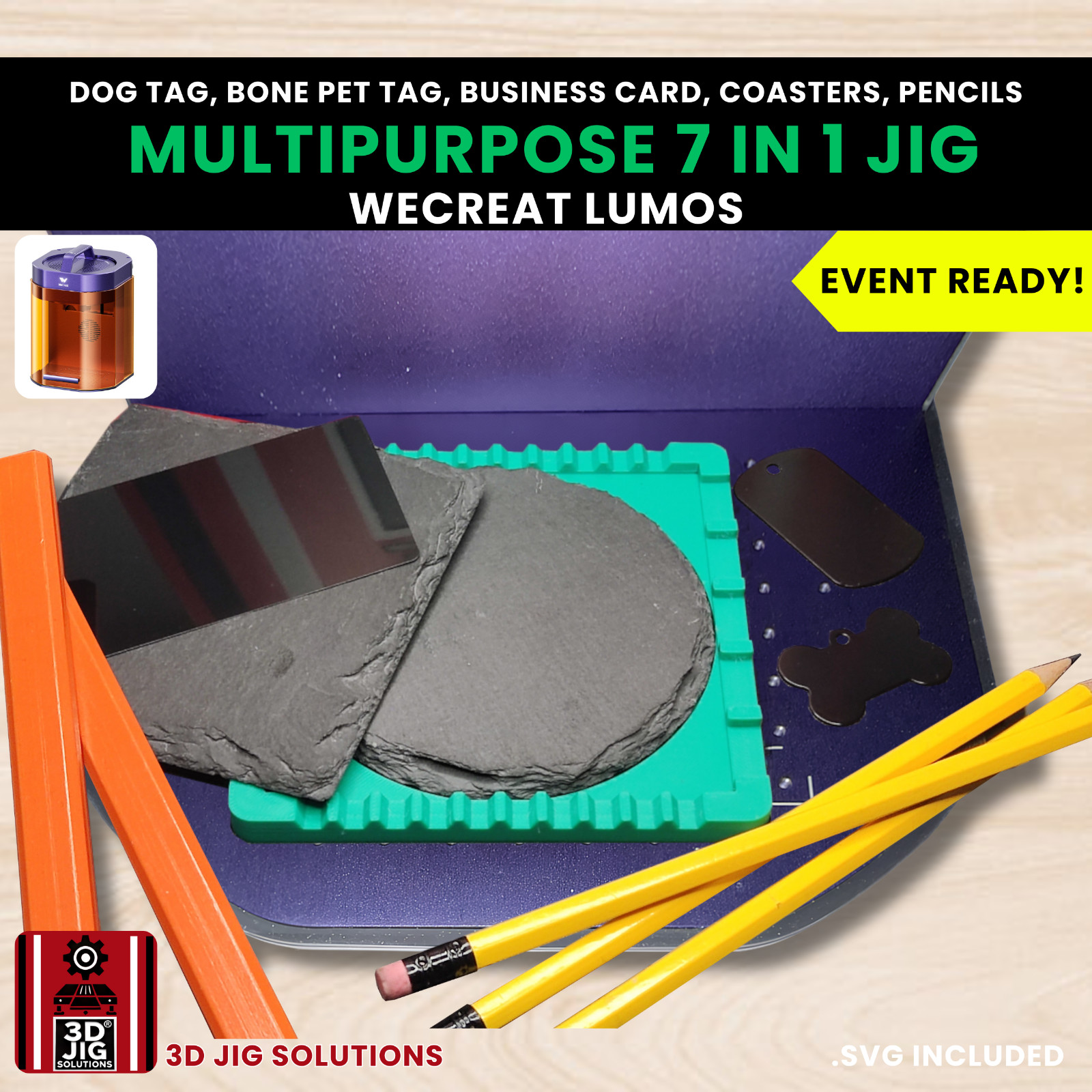 WeCreat Lumos 7-in-1 Laser Engraving Jig Tags, Coasters, Business Cards, Pencils