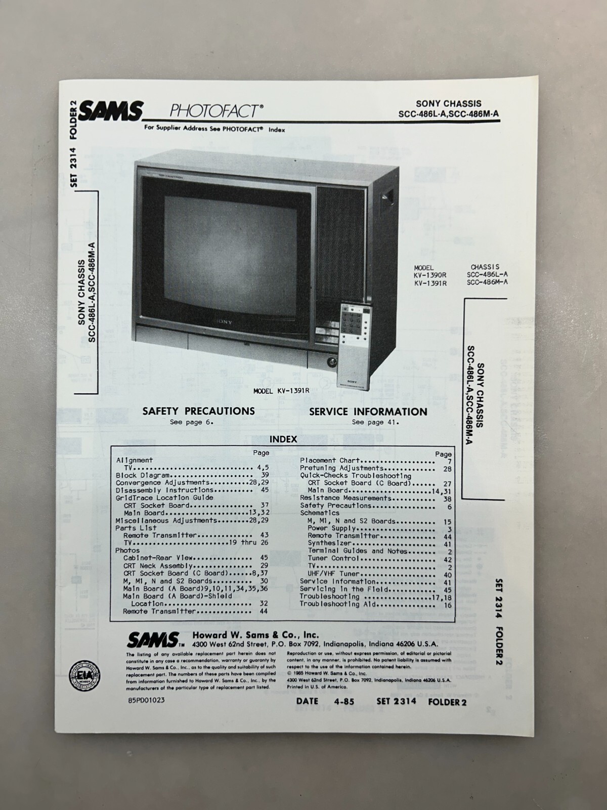 Sony SCC-486 Service Manual Sams Photofact Free Shipping