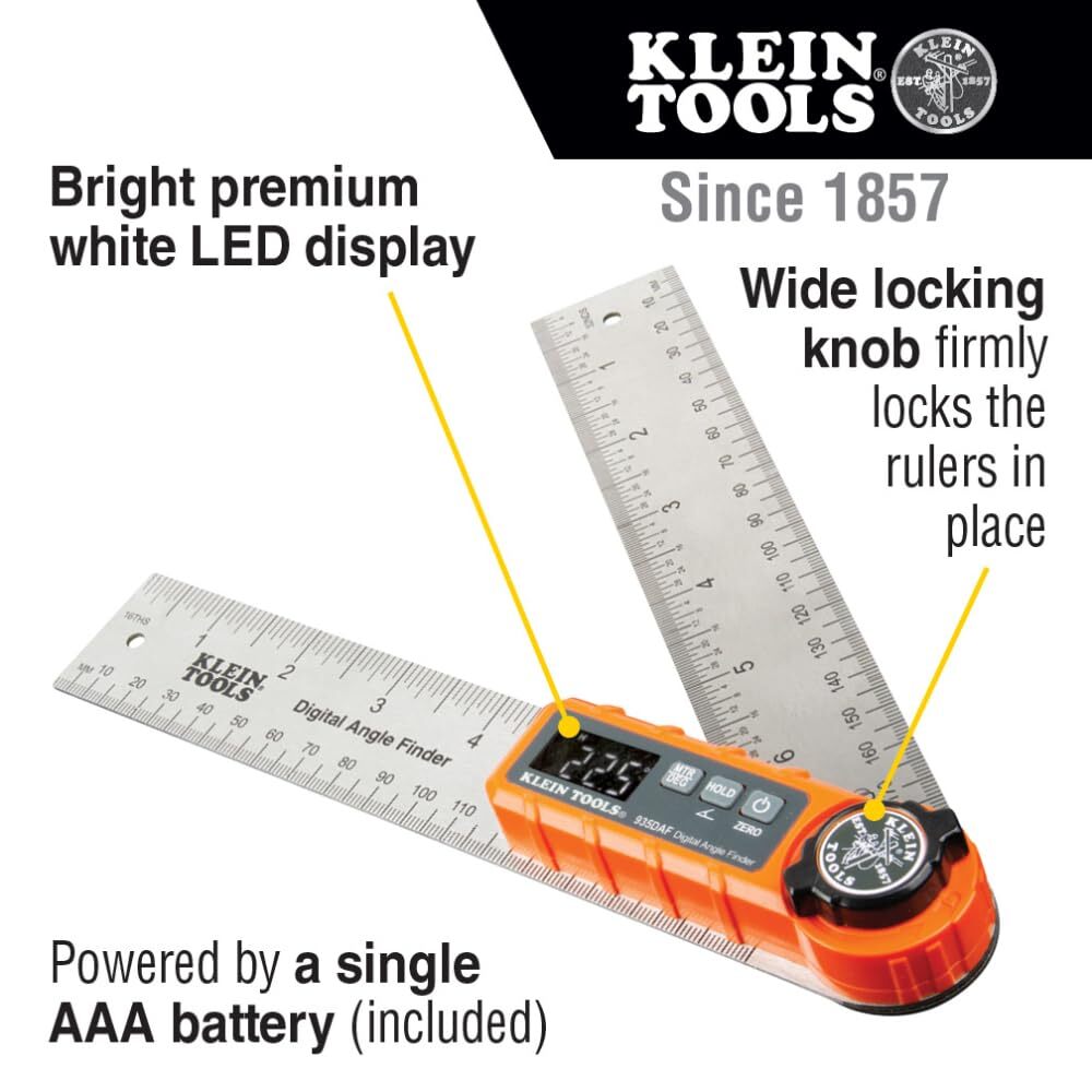 Klein Tools 3 in 1 Digital Angle Finder Precision Miter Saw Protractor LED Di...