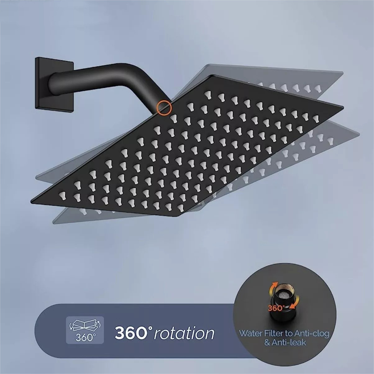Black Shower Faucet Set 8"Rainfall Shower Head Combo System with Mixer Valve Kit