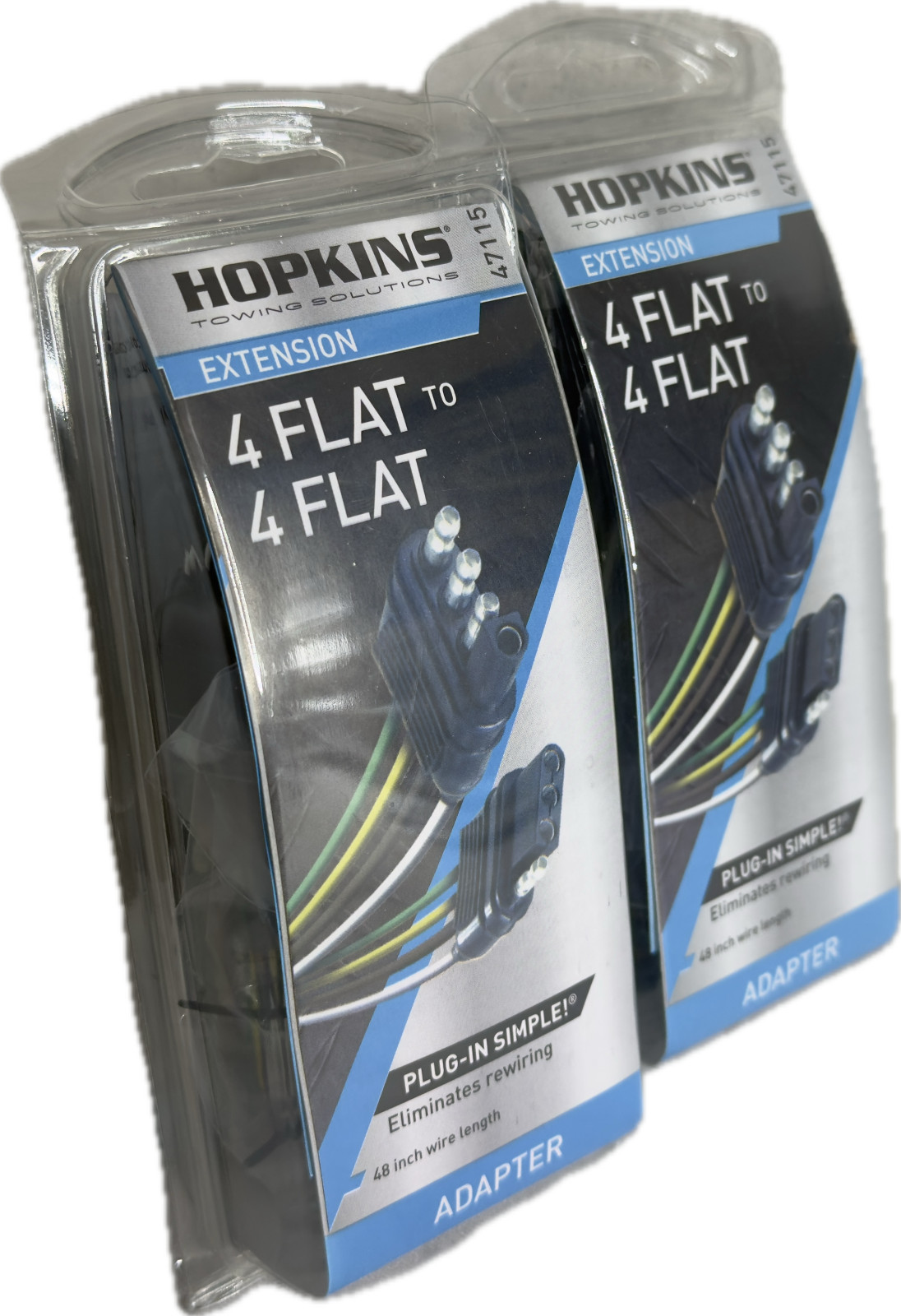2 Pk Hopkins 47115 48" Extension Wire Harness 4 Flat to 4 Flat (New/Unused)