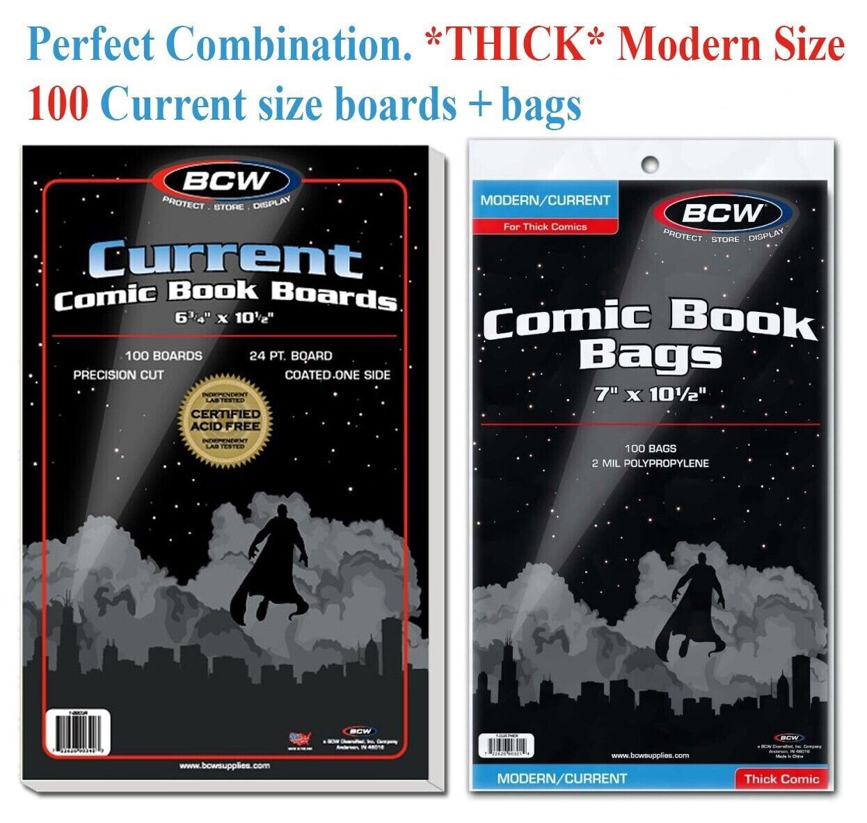 100 BCW THICK Comic Book Bags Sleeve + Boards Modern Current Annual Safe Storage