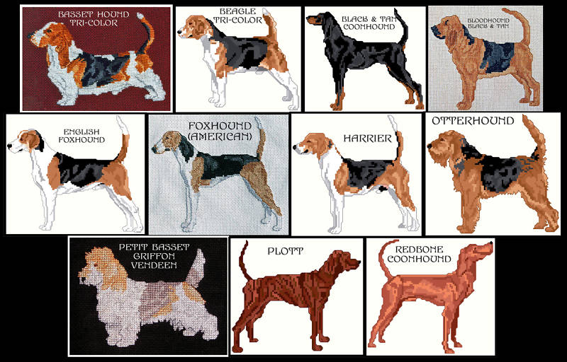 SCENT HOUNDS COUNTED CROSS STITCH PATTERNS