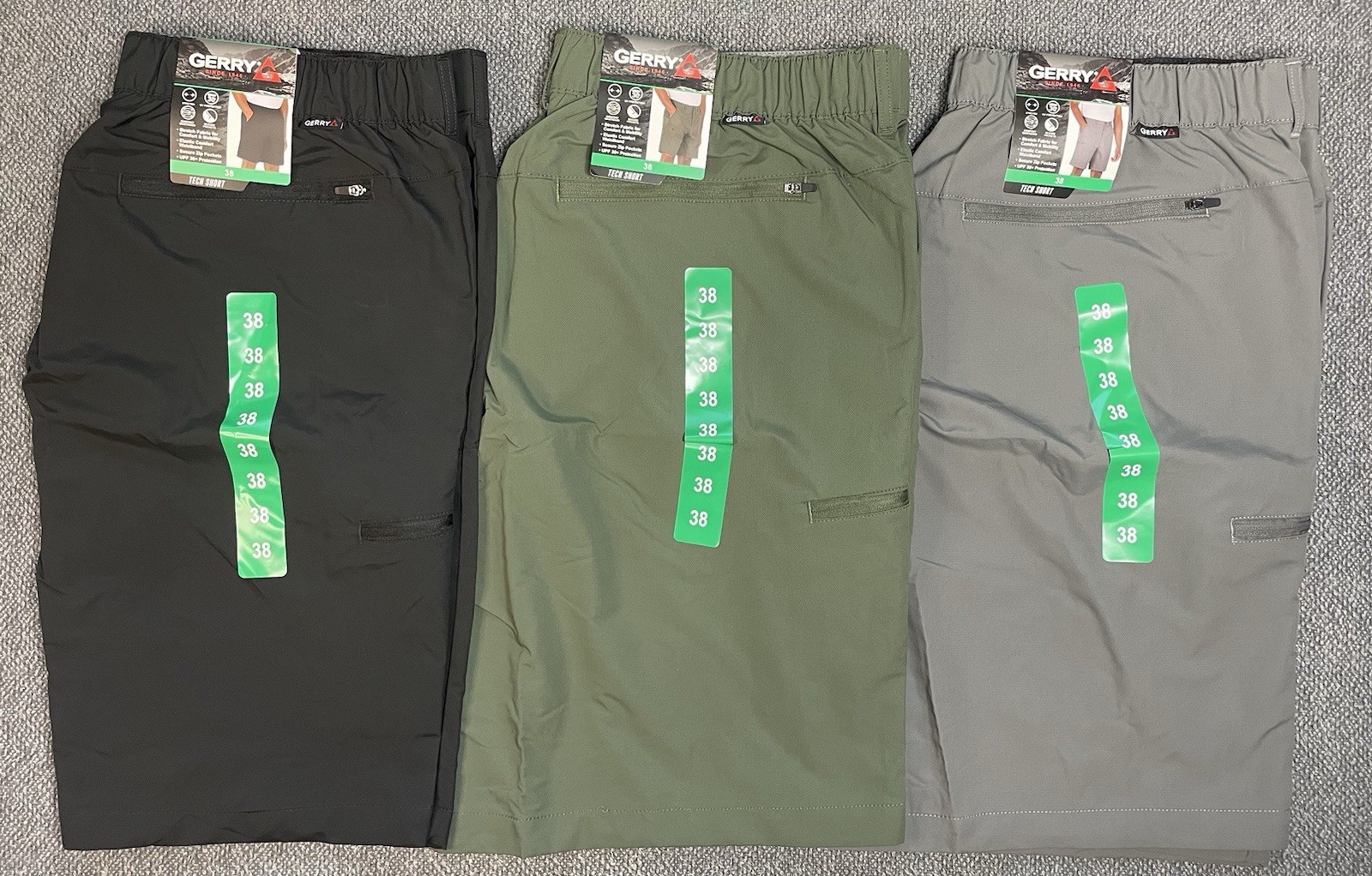 Gerry Men's Tech Short Lot of 3 Black, Green & Gray Pick Your Size NWT