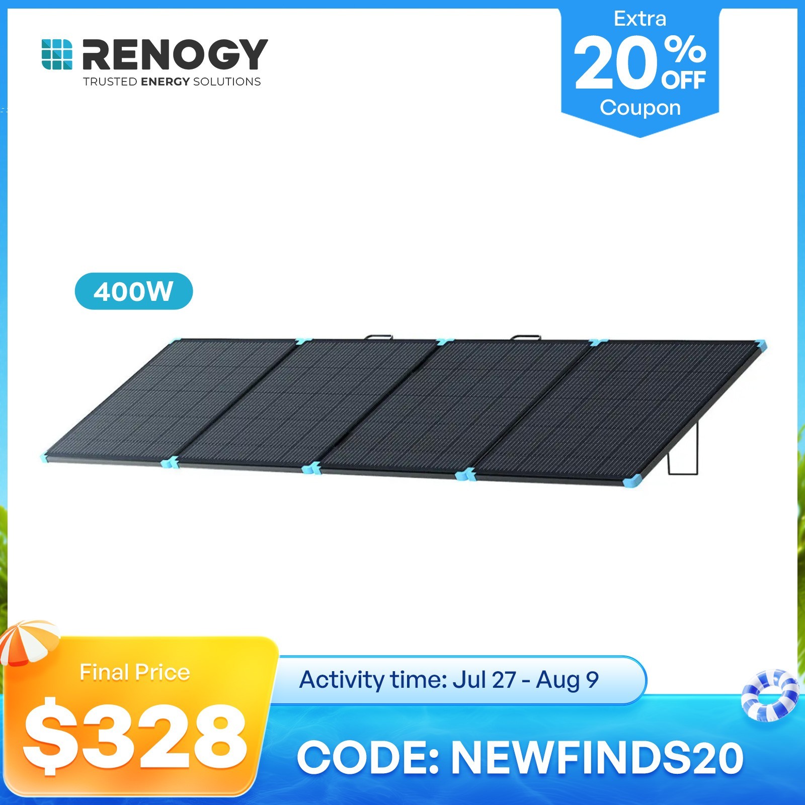 Renogy 400W Lightweight Portable Solar Suitcase Foldable Solar Panel Outdoor