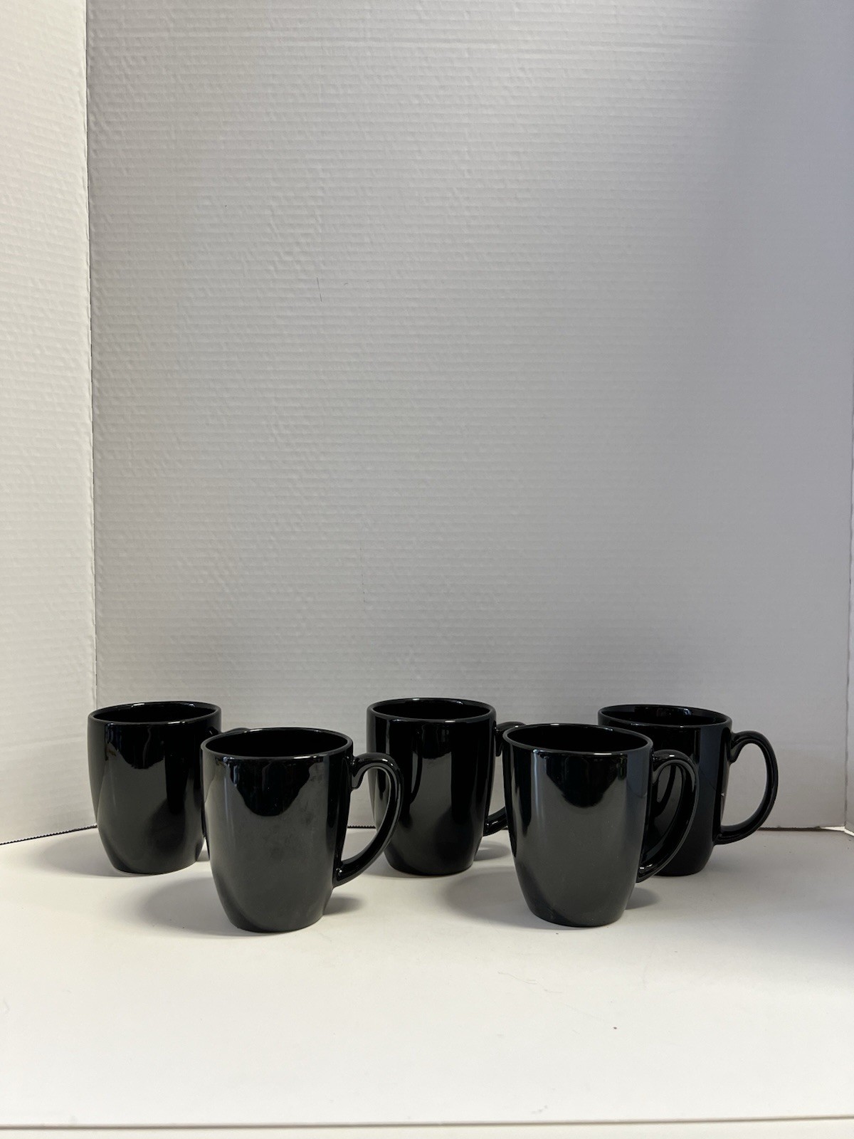 Lot of 5 Corelle Stoneware Black Coffee Mugs Cups Glossy Black