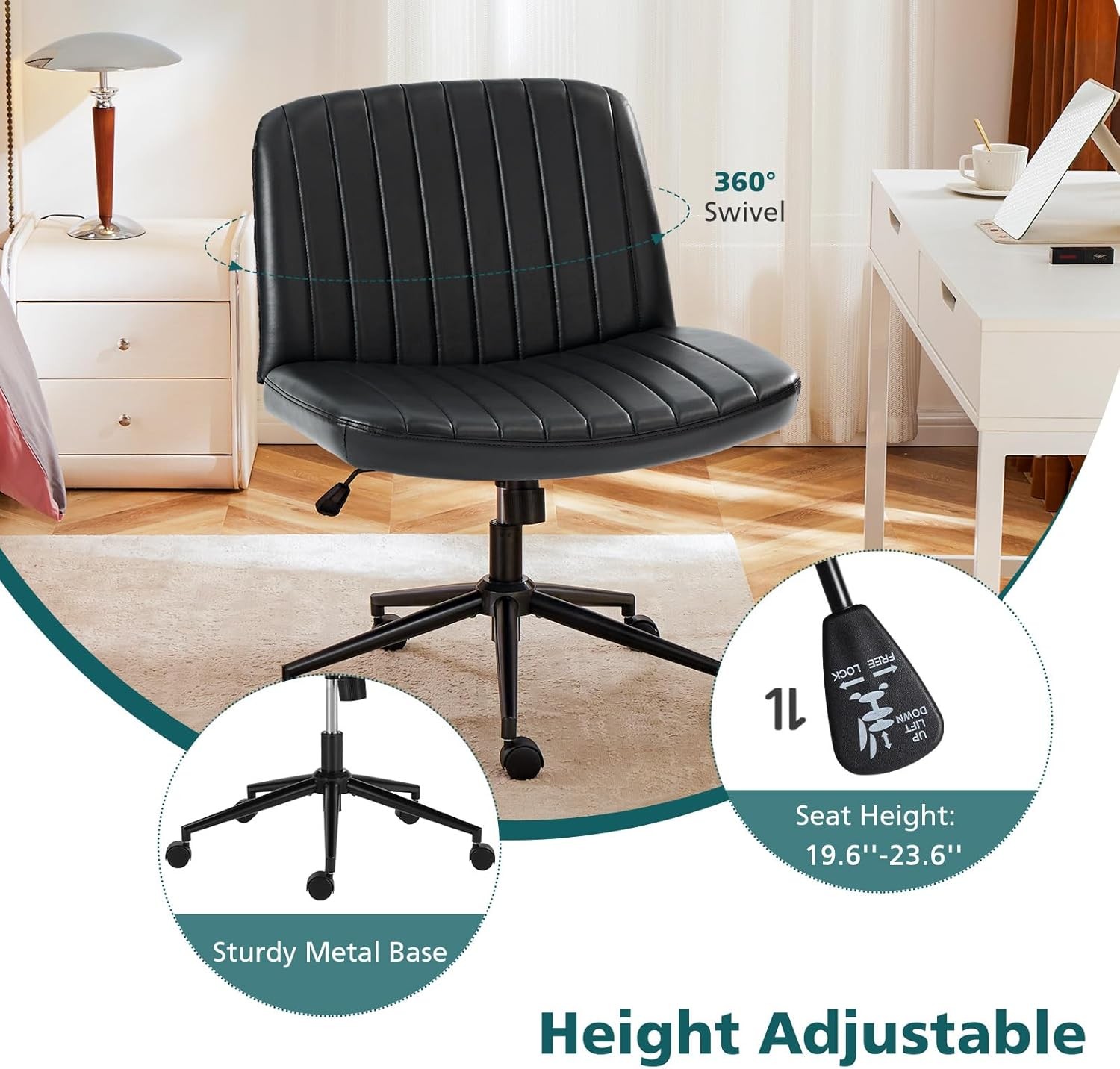 Criss Cross Chair W/ Wheels Wide Cross Legged Office Desk Vanity Chair Comfy