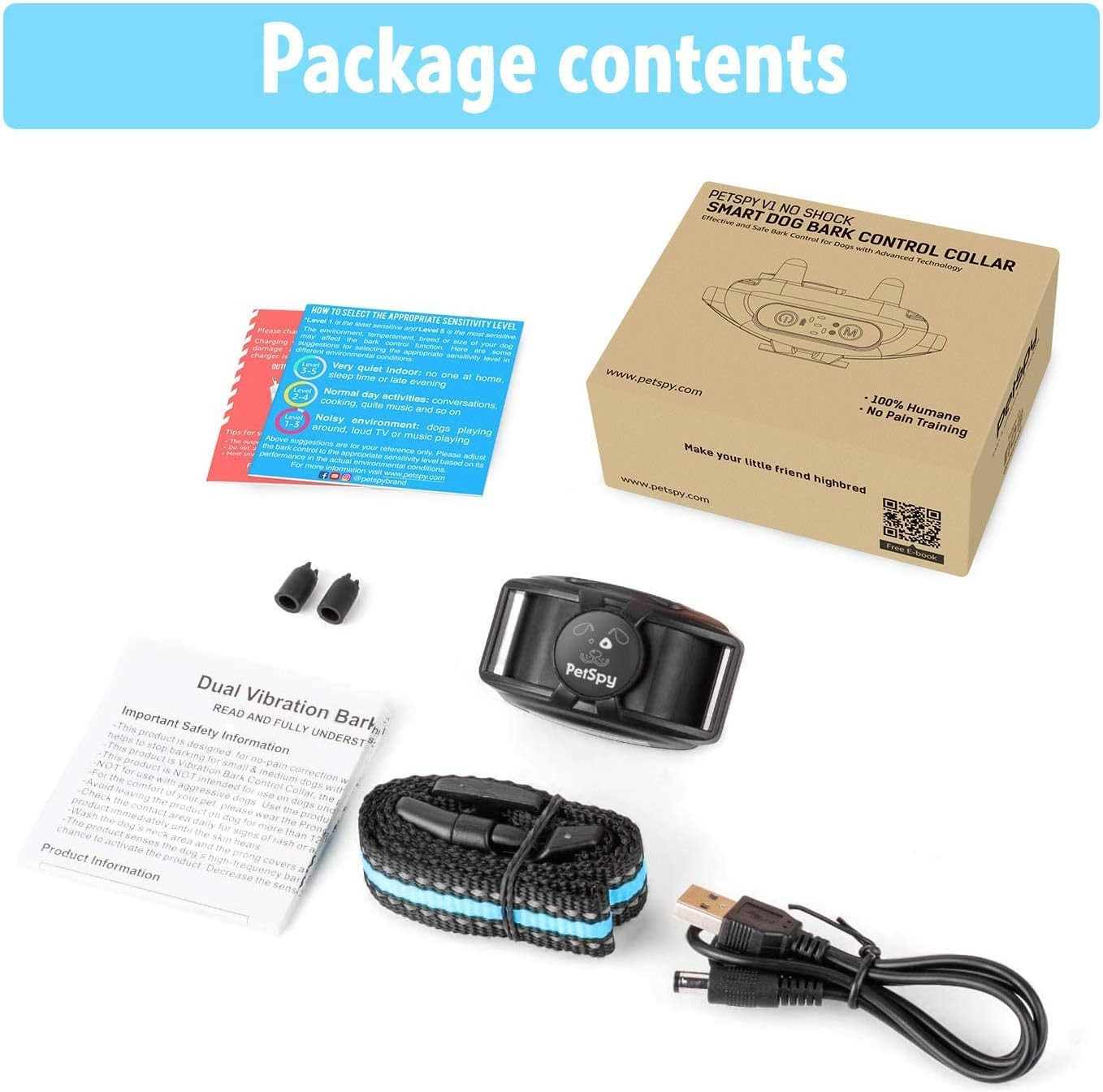No Shock Bark Collar for Dogs Barking Control Humane Waterproof Training