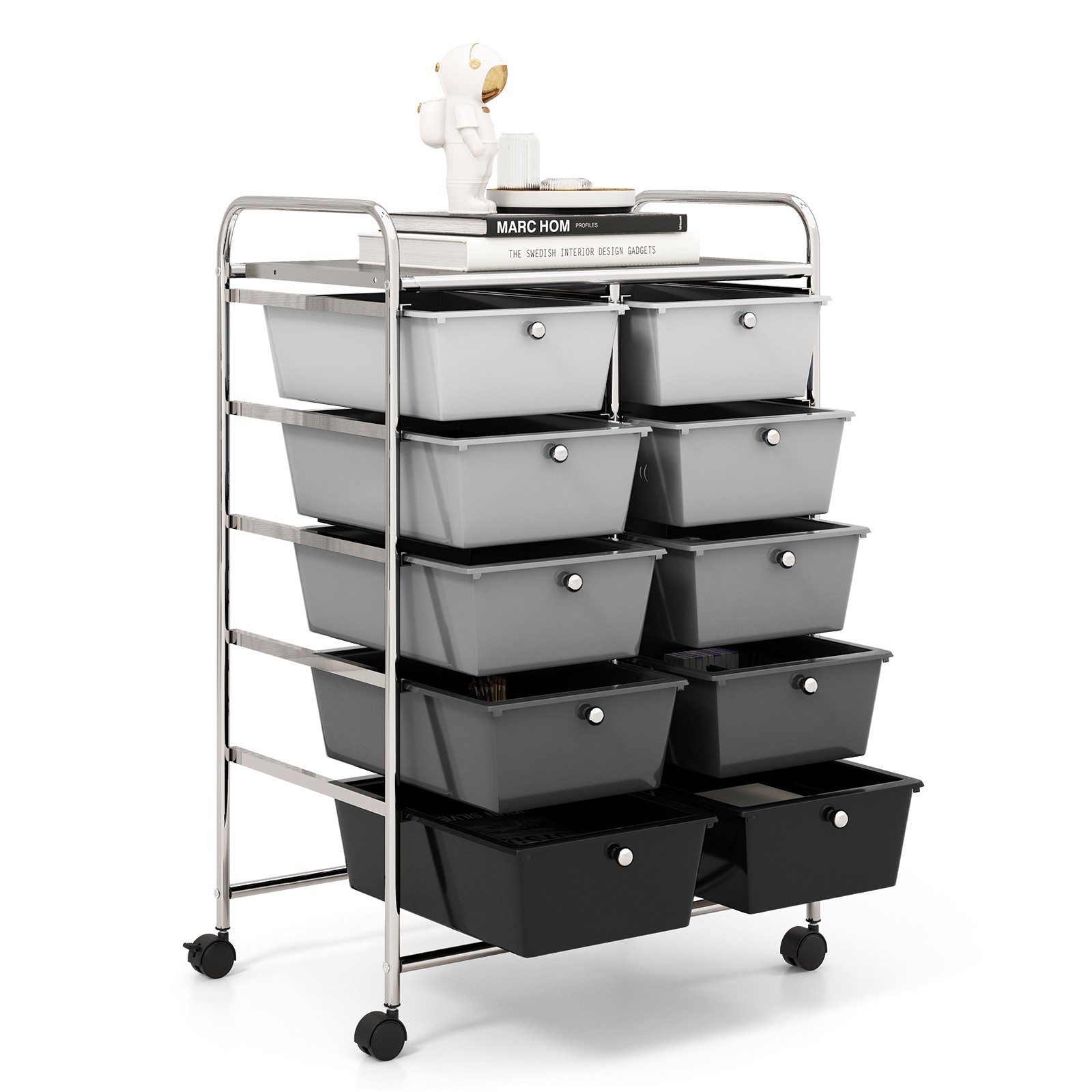 10-Drawer Storage Cart Utility Rolling Trolley Kitchen Organizer Black Gradient