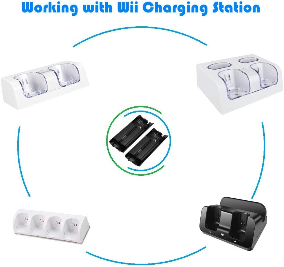 4 Pack 2800mAh Rechargeable Batteries for Wii/Wii U Remote Controller (White)